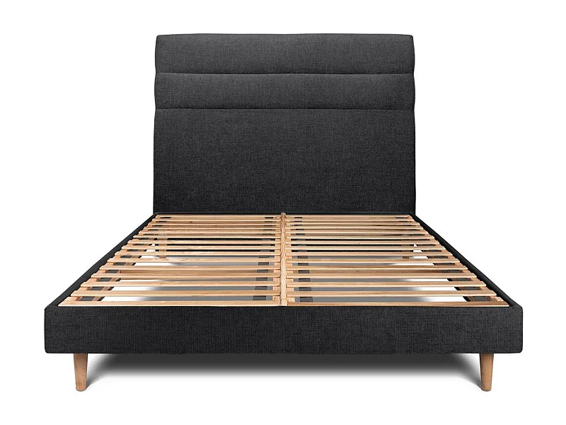 Lit 200x200cm avec tête de lit lignes tissu et sommier kit Noir - Hauteur totale : 29cm