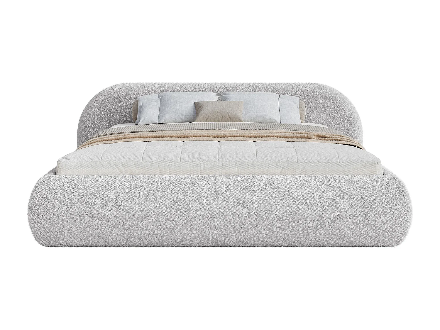 Polsterbett 140x200 mit Bettkasten – Bouclé – Hellgrau – SHELS LOW