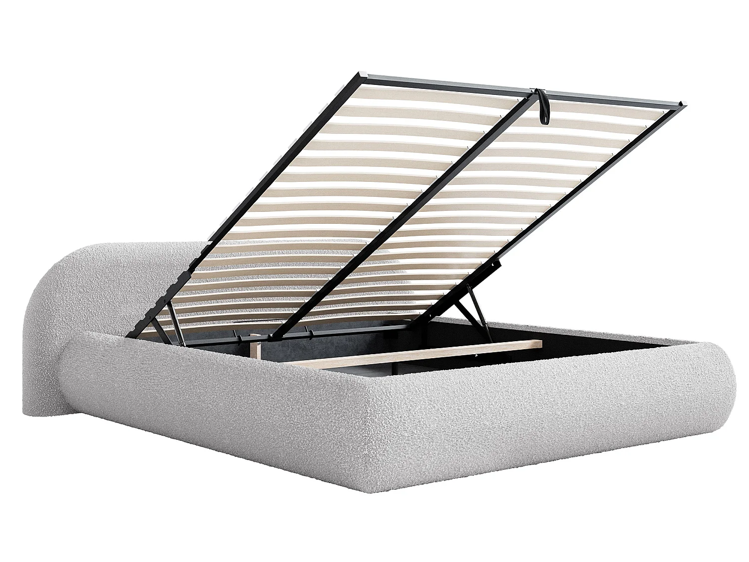 Polsterbett 140x200 mit Bettkasten – Bouclé – Hellgrau – SHELS LOW
