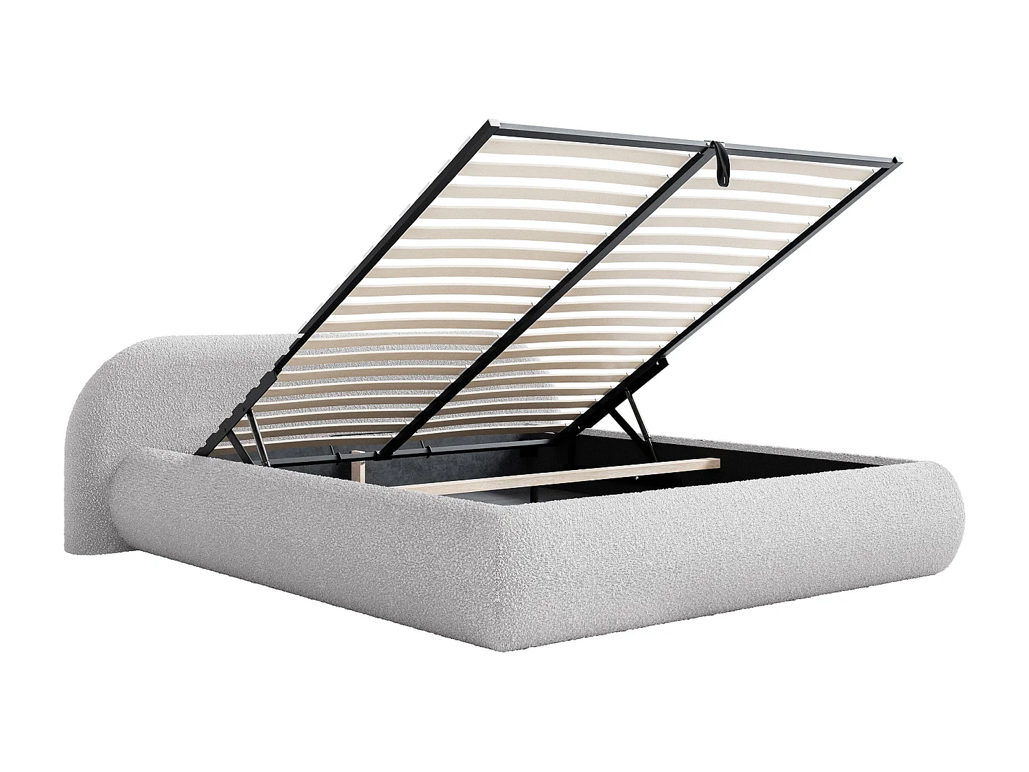 Polsterbett 160x200 mit Bettkasten – Bouclé – Hellgrau – SHELS LOW