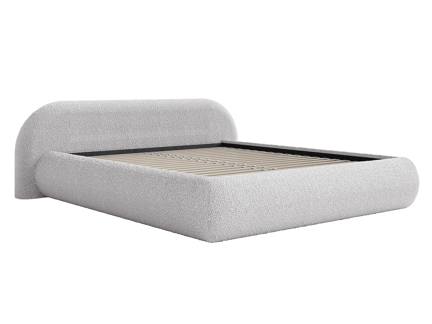 Lit rembourré 160x200 – en bouclé – gris clair – SHELS LOW