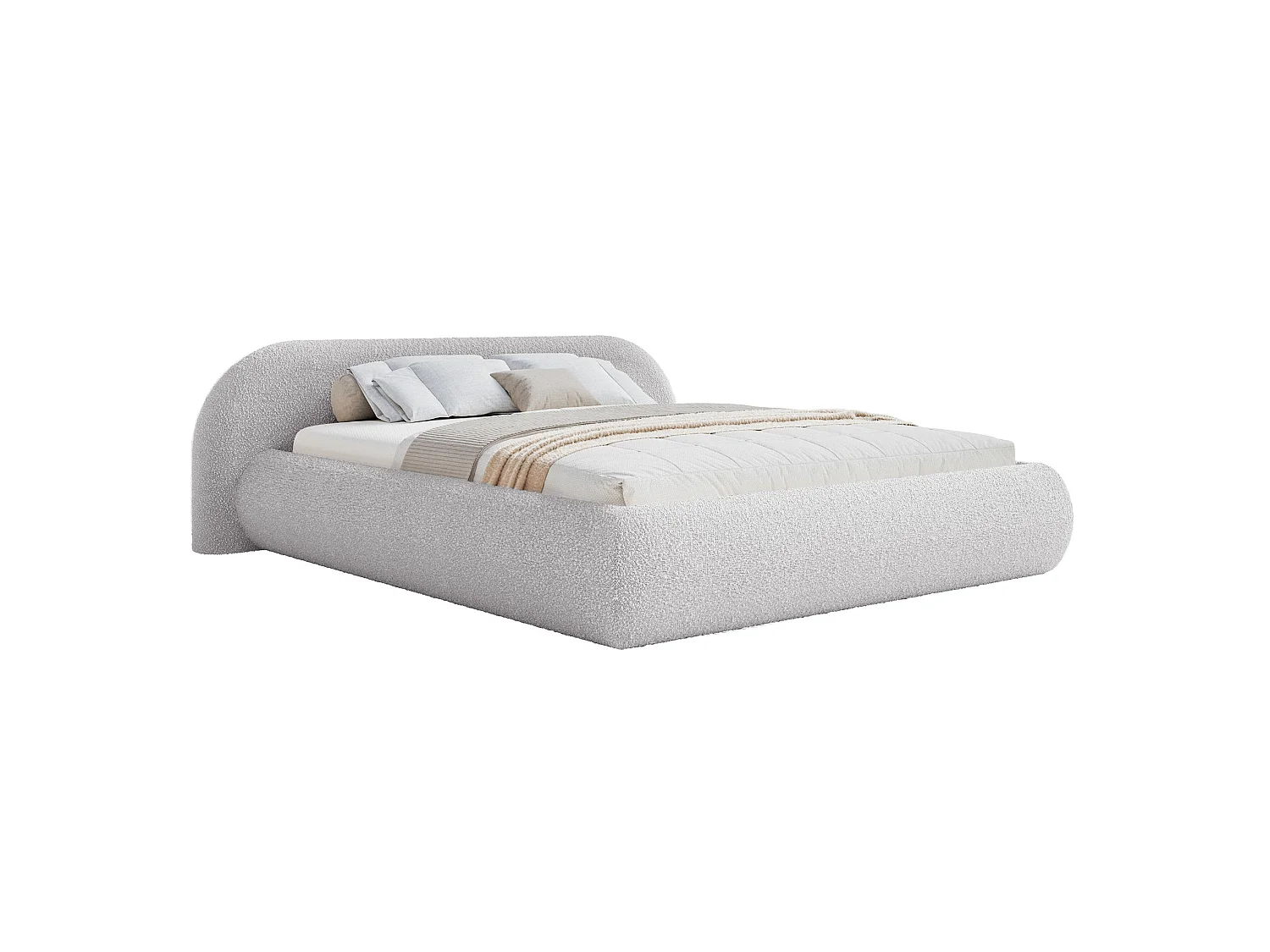 Lit rembourré 160x200 – en bouclé – gris clair – SHELS LOW
