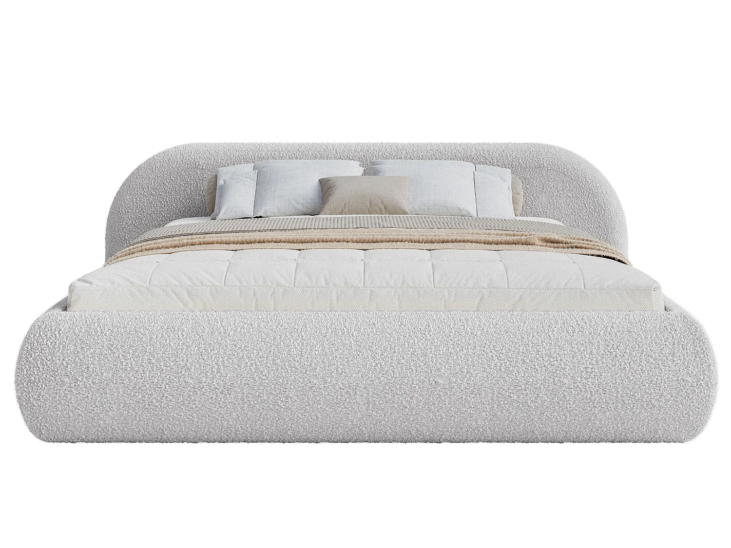 Lit rembourré 160x200 – en bouclé – gris clair – SHELS LOW