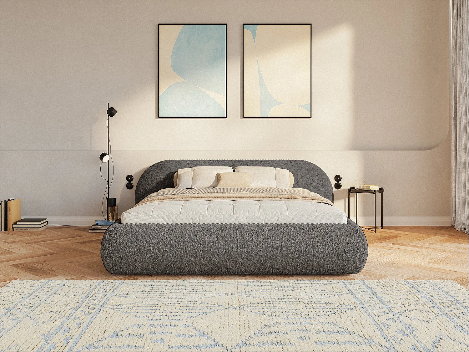 Polsterbett 160x200 – Bouclé – Braun – SHELS LOW