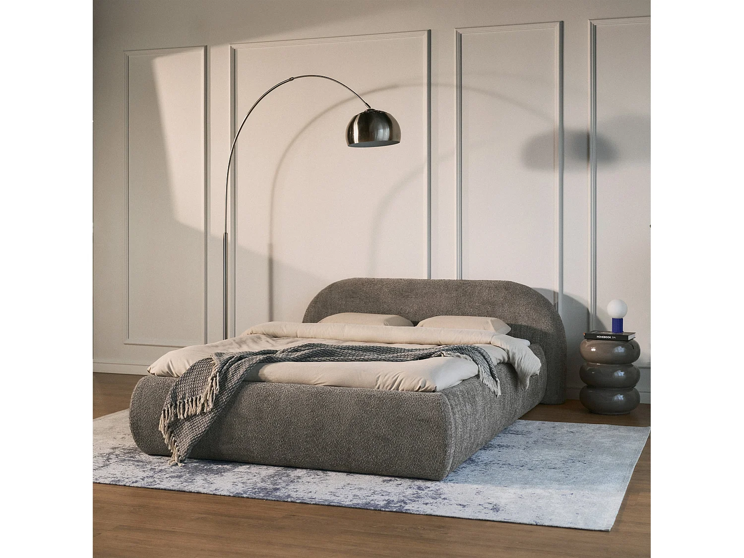 Lit rembourré 160x200 – en bouclé – marron – SHELS LOW