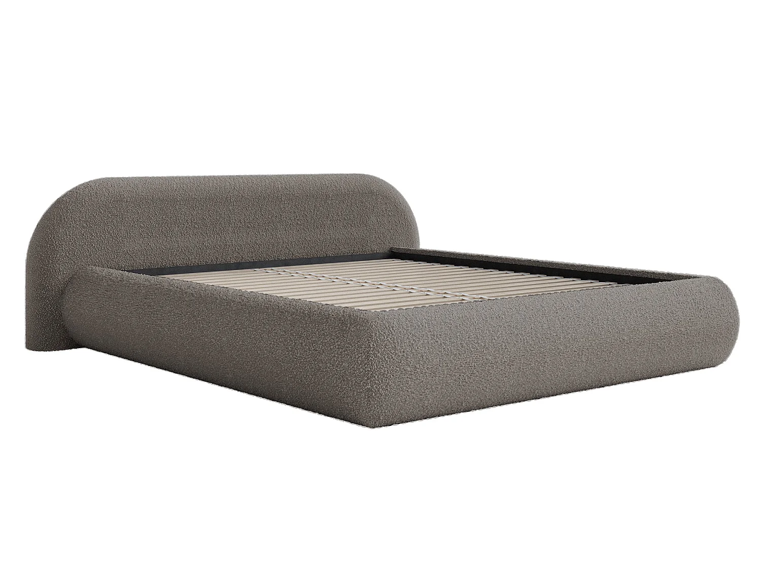 Lit rembourré 160x200 – en bouclé – marron – SHELS LOW