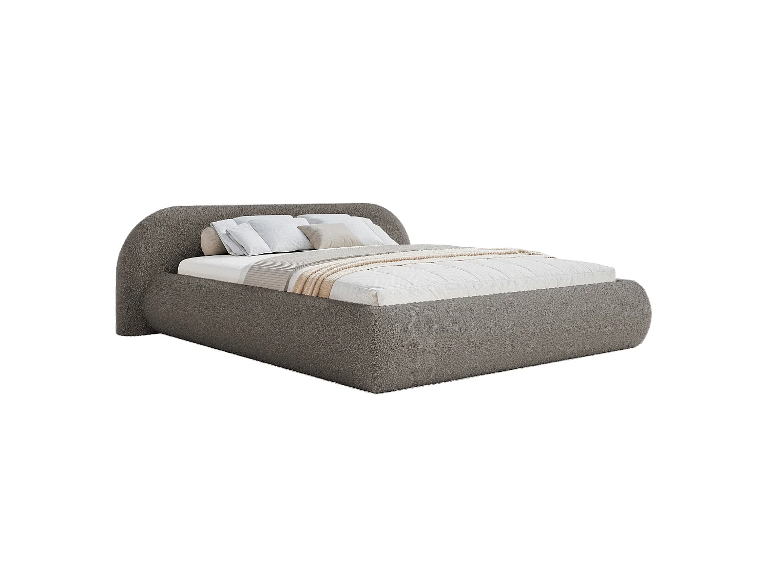 Lit rembourré 160x200 – en bouclé – marron – SHELS LOW