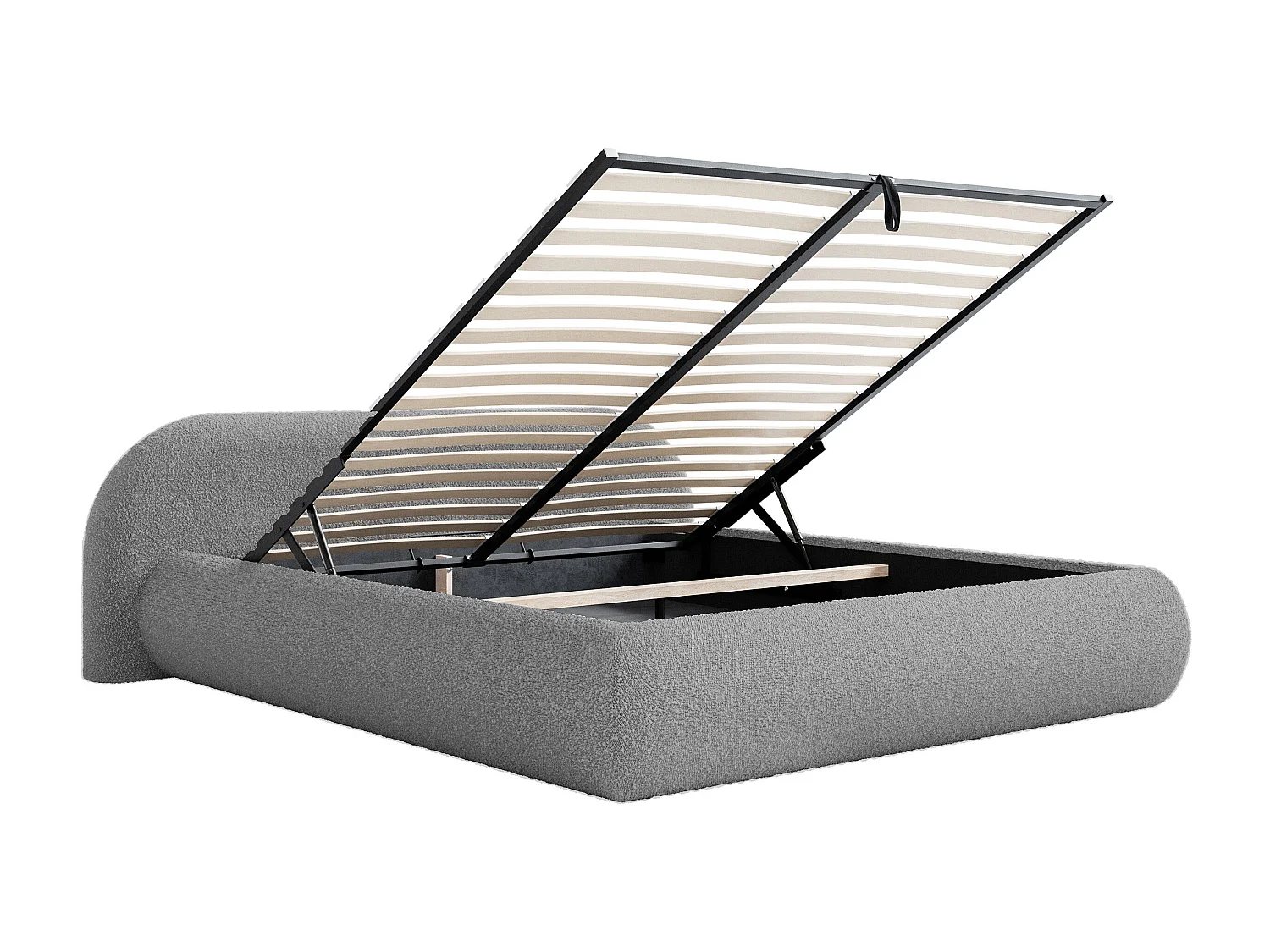 Polsterbett 180x200 mit Bettkasten – Bouclé – Grau – SHELS LOW