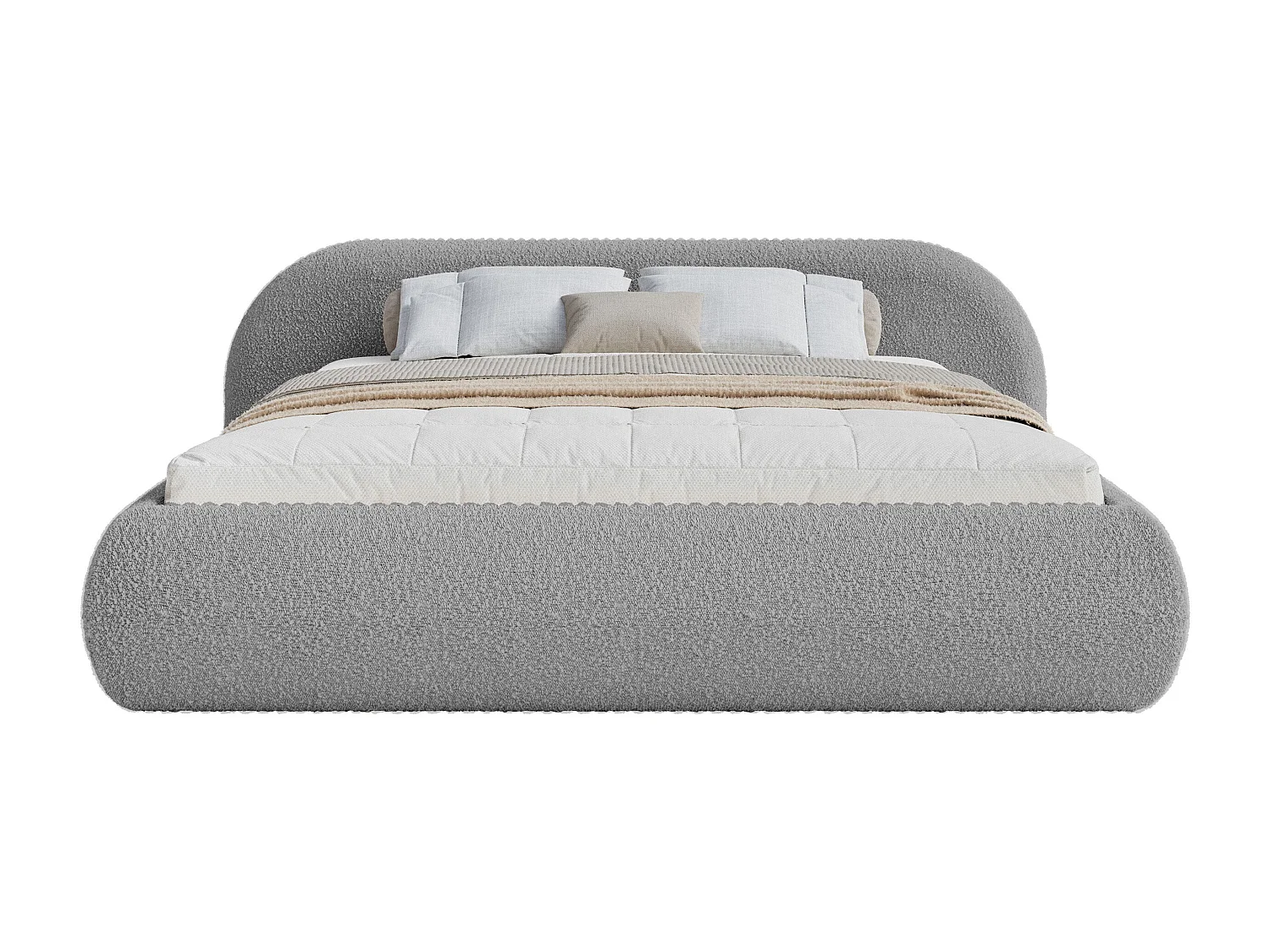 Polsterbett 180x200 mit Bettkasten – Bouclé – Grau – SHELS LOW