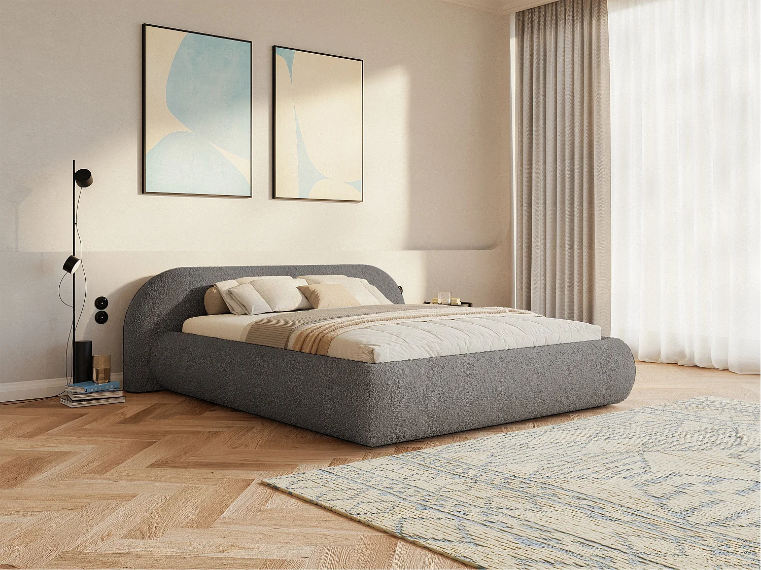 Polsterbett 160x200 mit Bettkasten – Bouclé – Braun – SHELS LOW