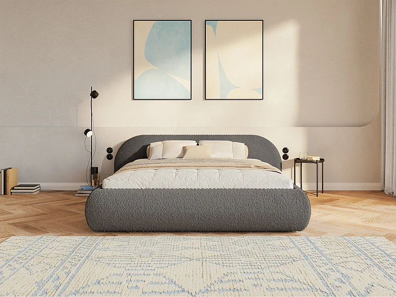 Polsterbett 160x200 mit Bettkasten – Bouclé – Braun – SHELS LOW