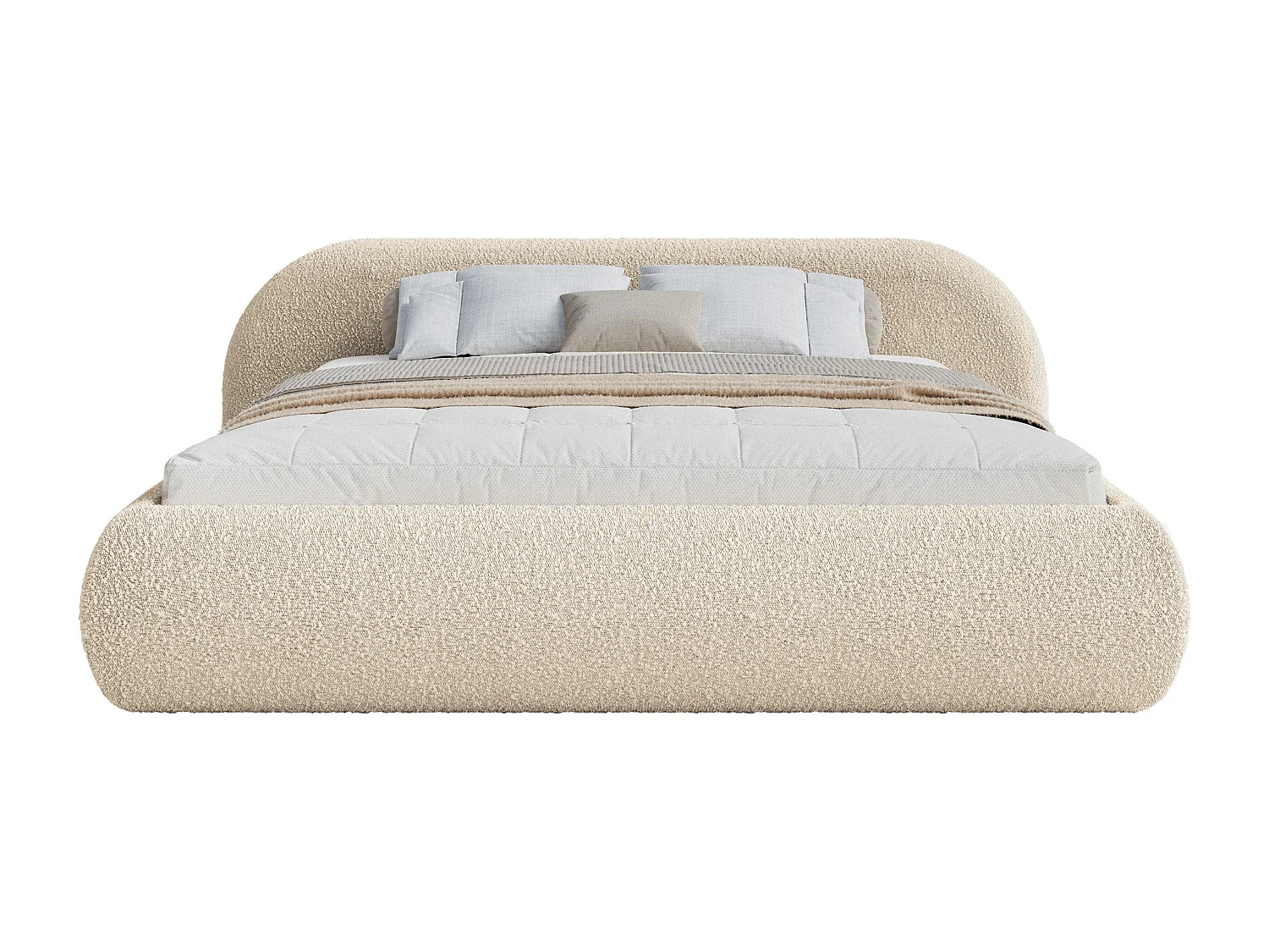 Polsterbett 180x200 mit Bettkasten – Bouclé – Hellbeige – SHELS LOW