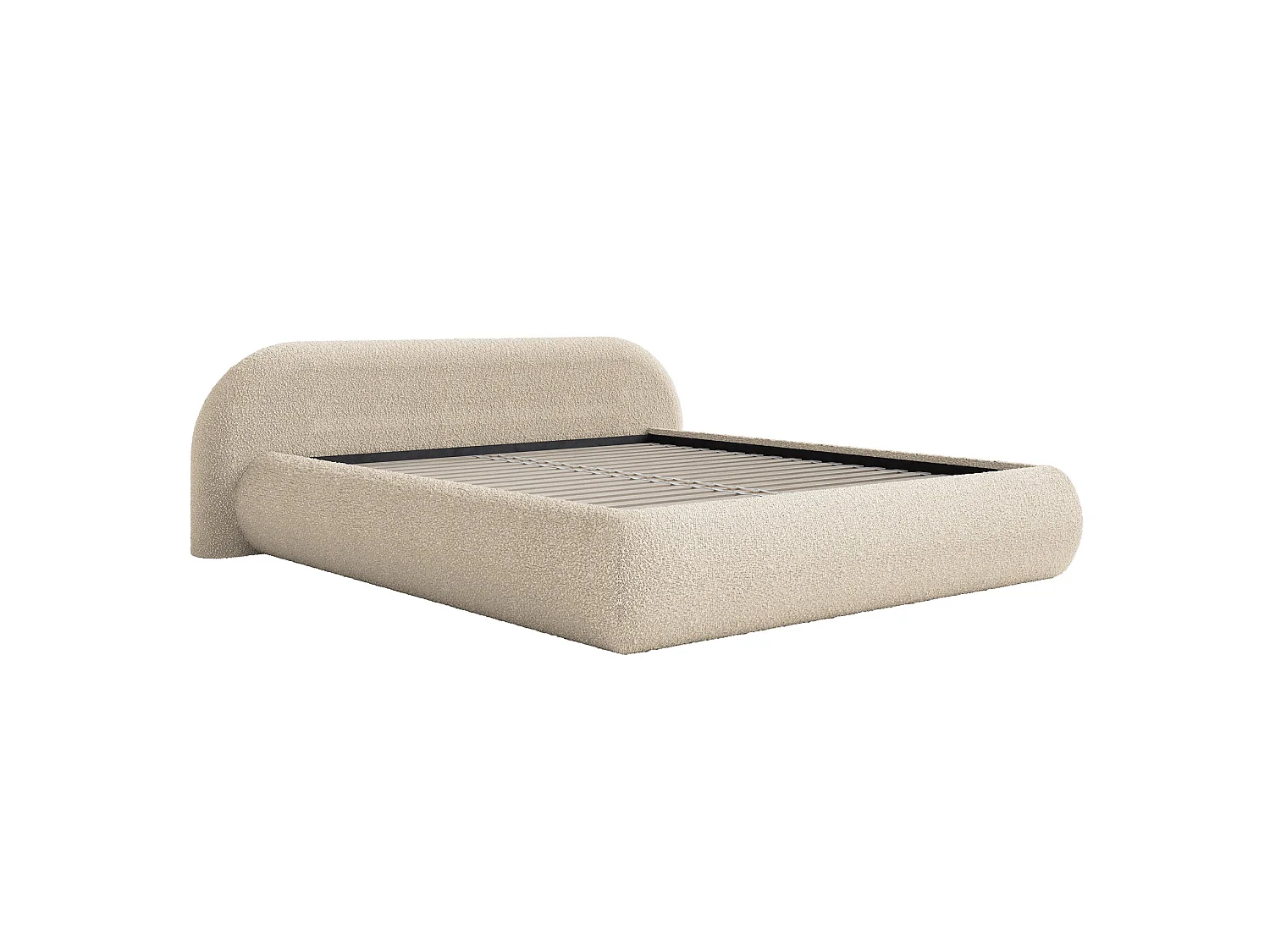Lit rembourré 160x200 – en bouclé – beige clair – SHELS LOW