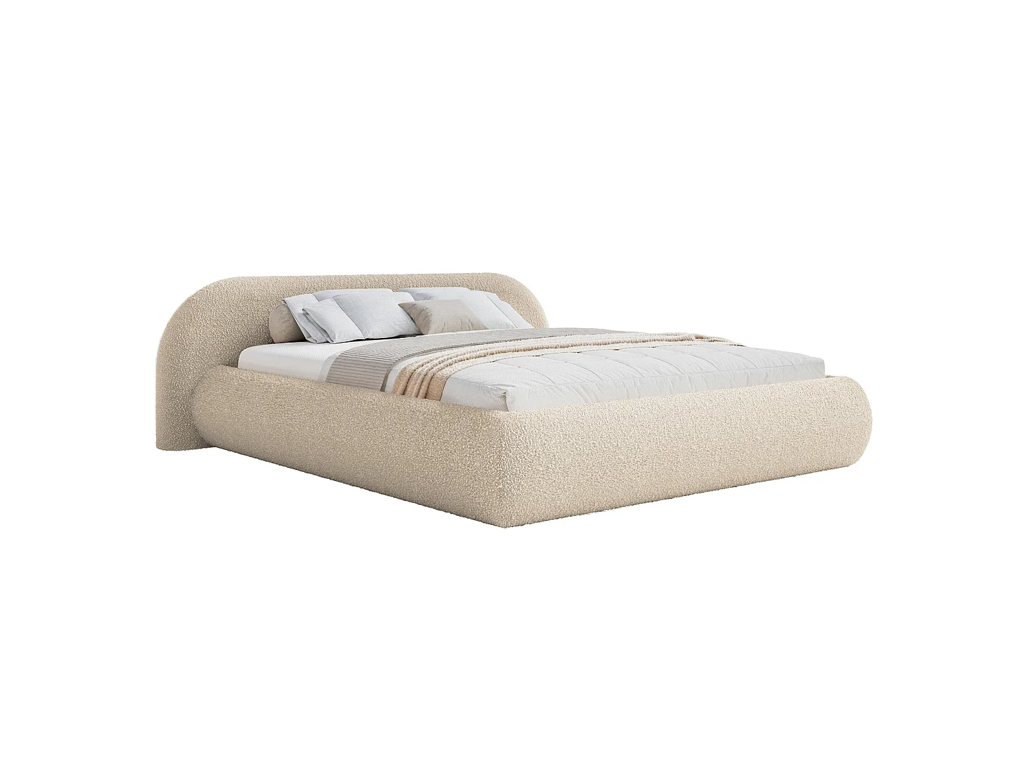 Lit rembourré 160x200 – en bouclé – beige clair – SHELS LOW