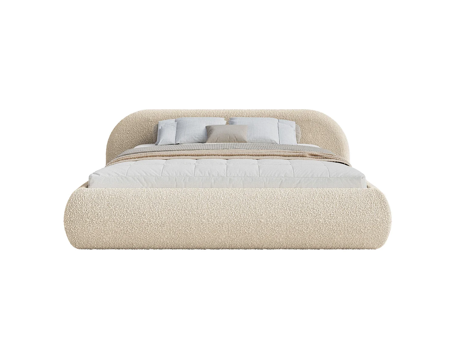 Lit rembourré 160x200 – en bouclé – beige clair – SHELS LOW