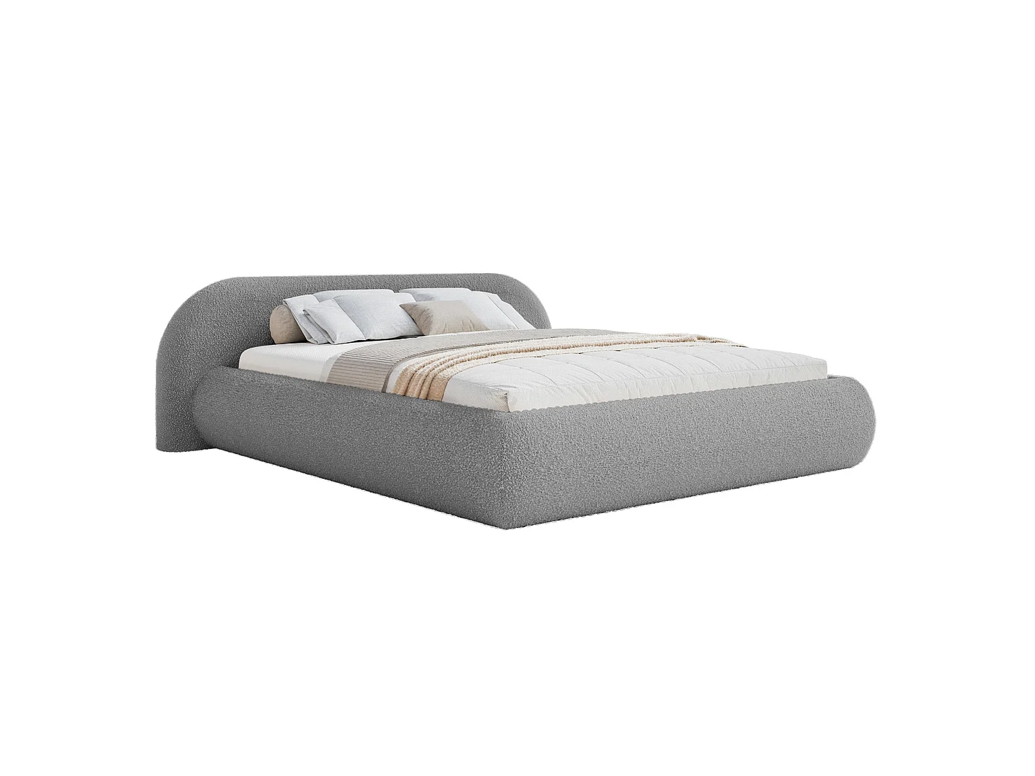 Lit rembourré 180x200 – en bouclé – gris – SHELS LOW