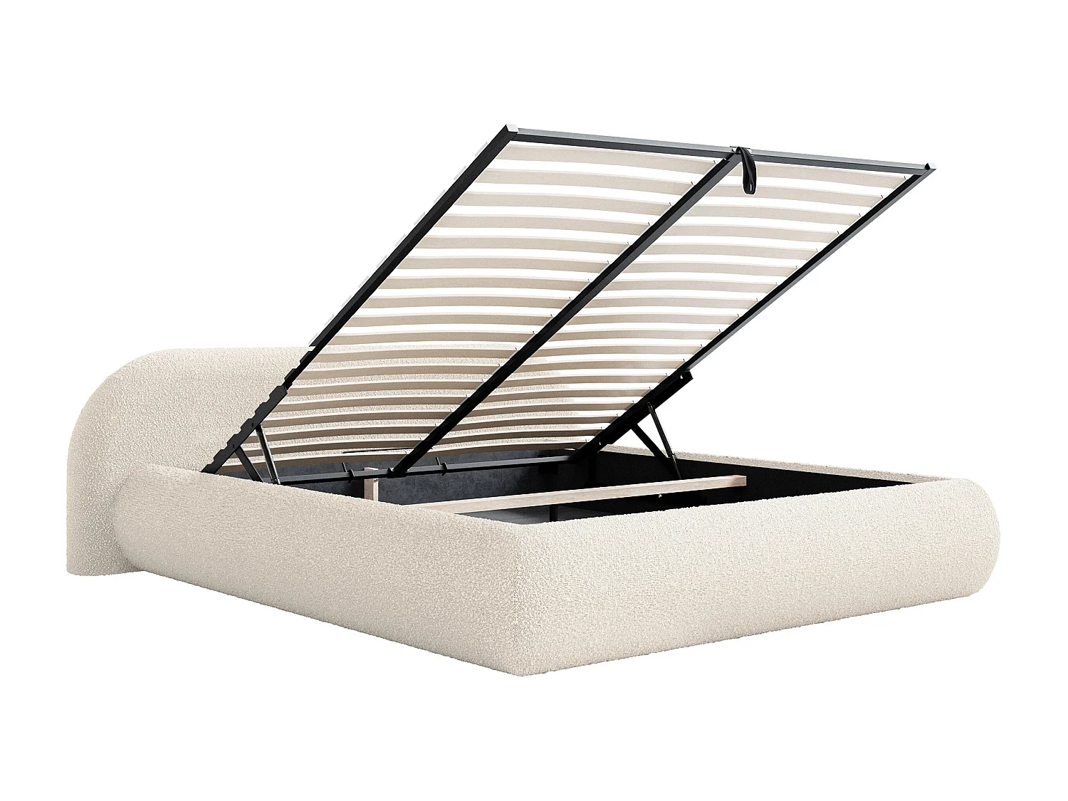 Lit rembourré 160x200 – avec coffre – en bouclé – crème – SHELS LOW