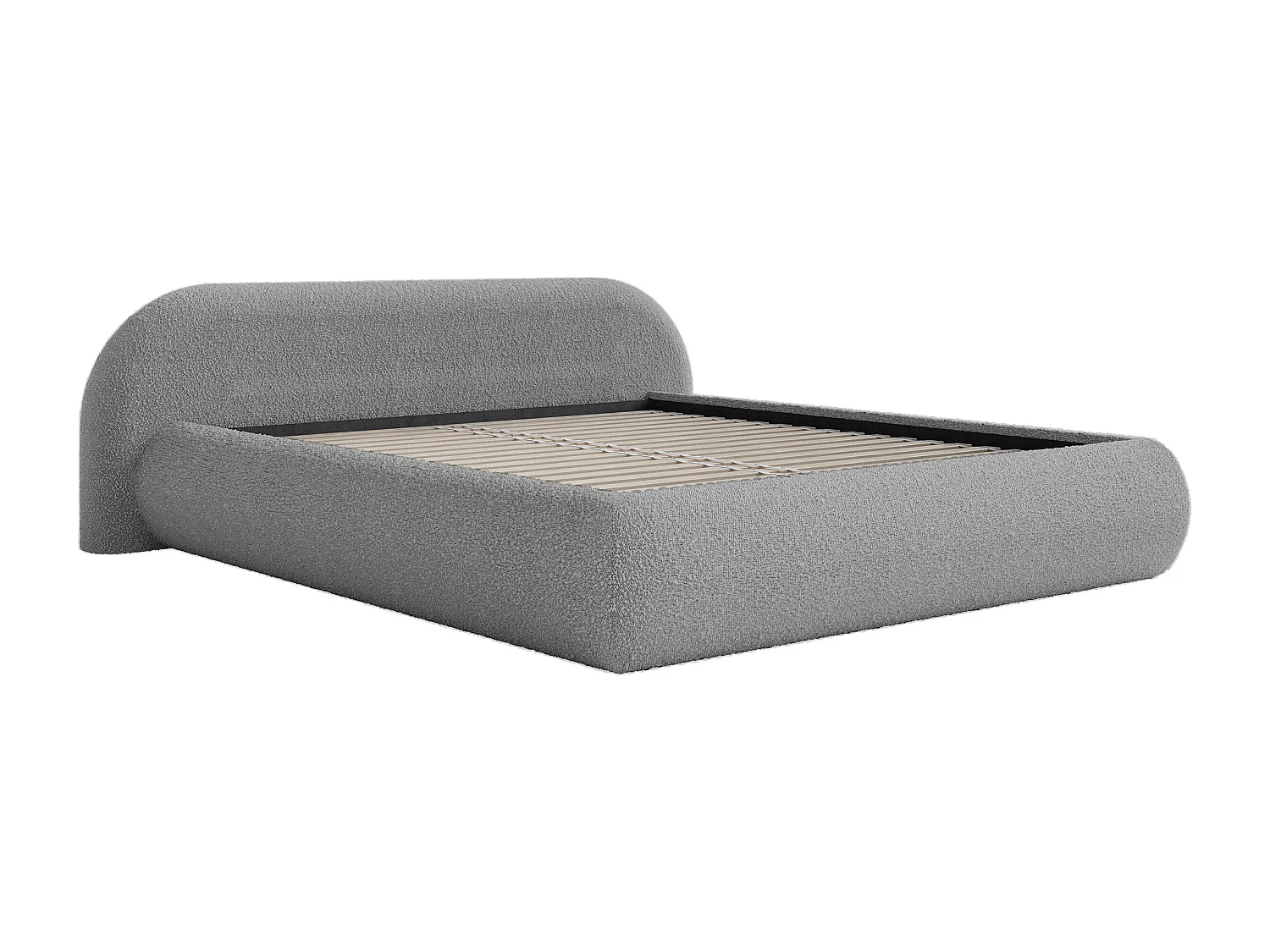 Polsterbett 160x200 – Bouclé – Grau – SHELS LOW