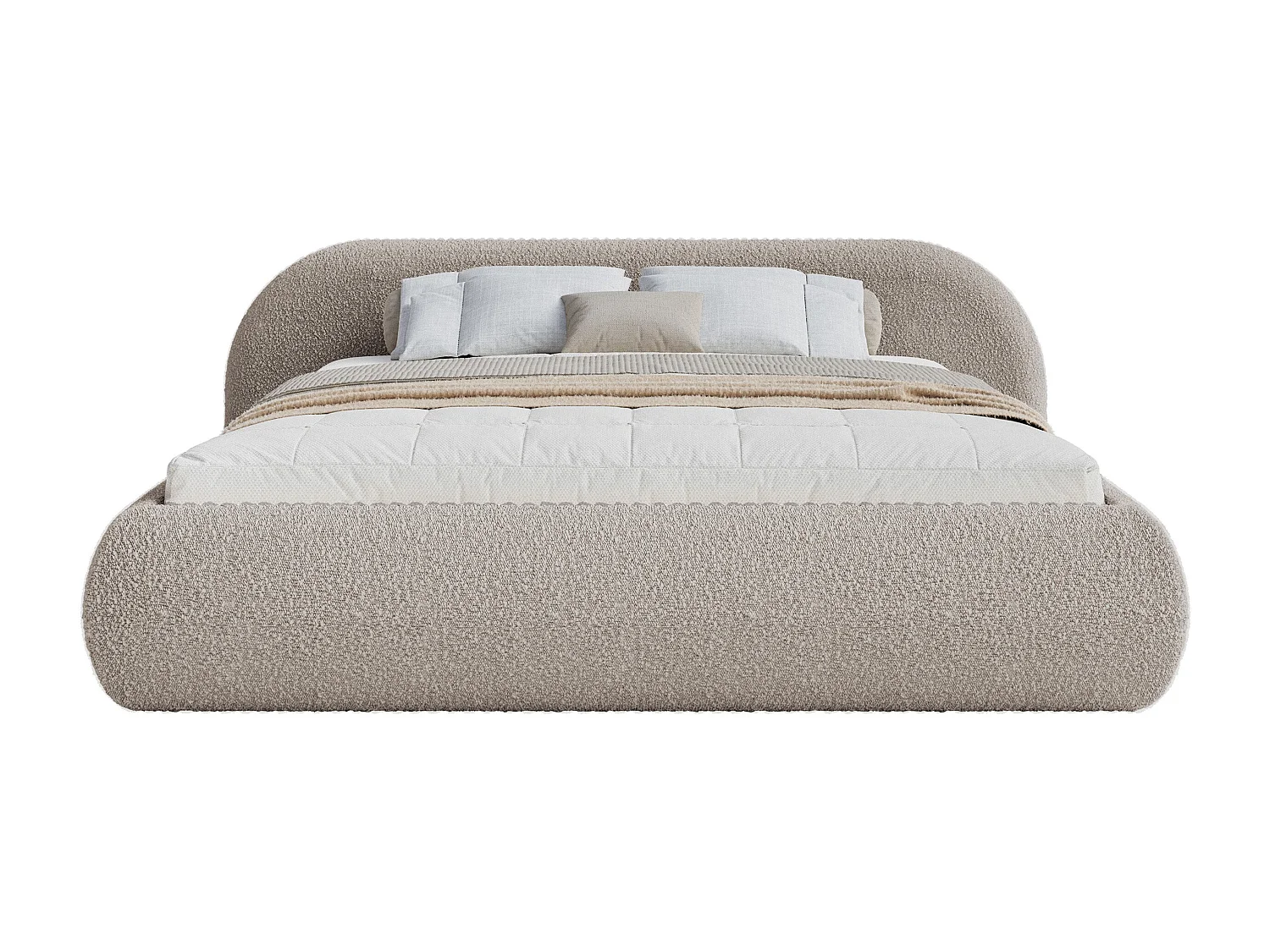 Polsterbett 140x200 – Bouclé – Graubeige – SHELS LOW