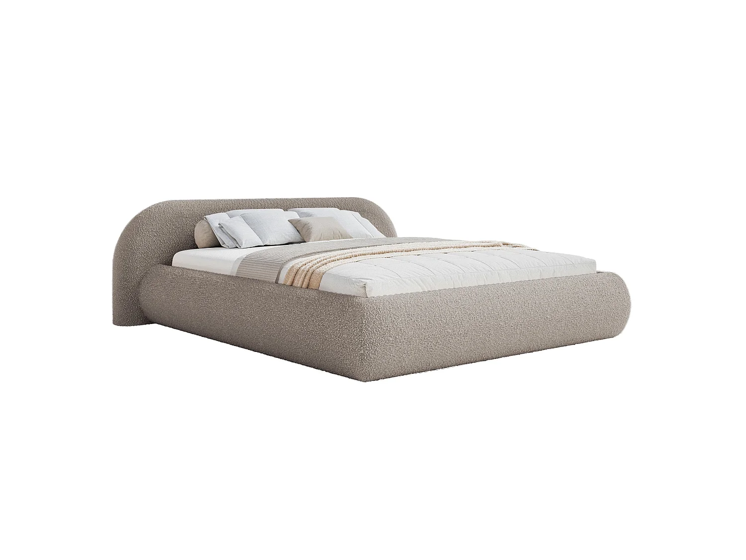 Lit rembourré 140x200 – en bouclé – gris beige – SHELS LOW