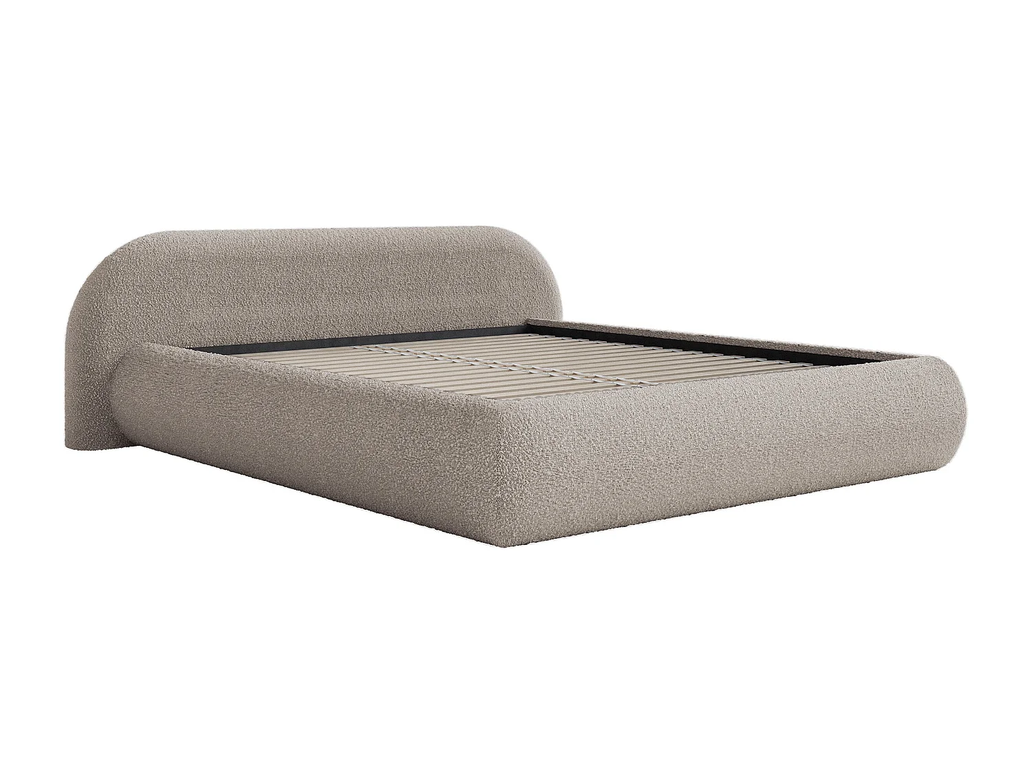 Polsterbett 160x200 – Bouclé – Graubeige – SHELS LOW
