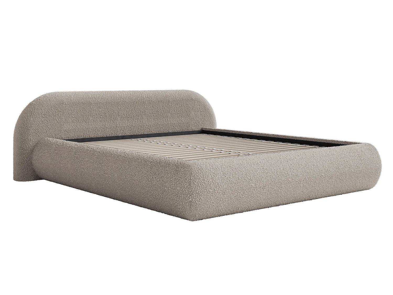 Lit rembourré 160x200 – en bouclé – gris beige – SHELS LOW