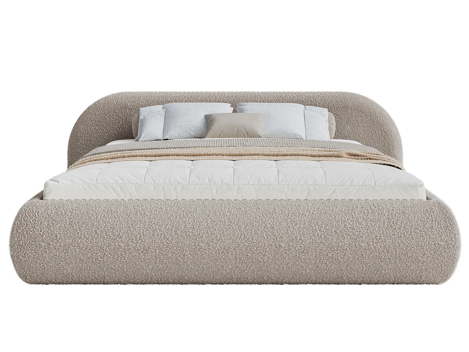Lit rembourré 160x200 – en bouclé – gris beige – SHELS LOW