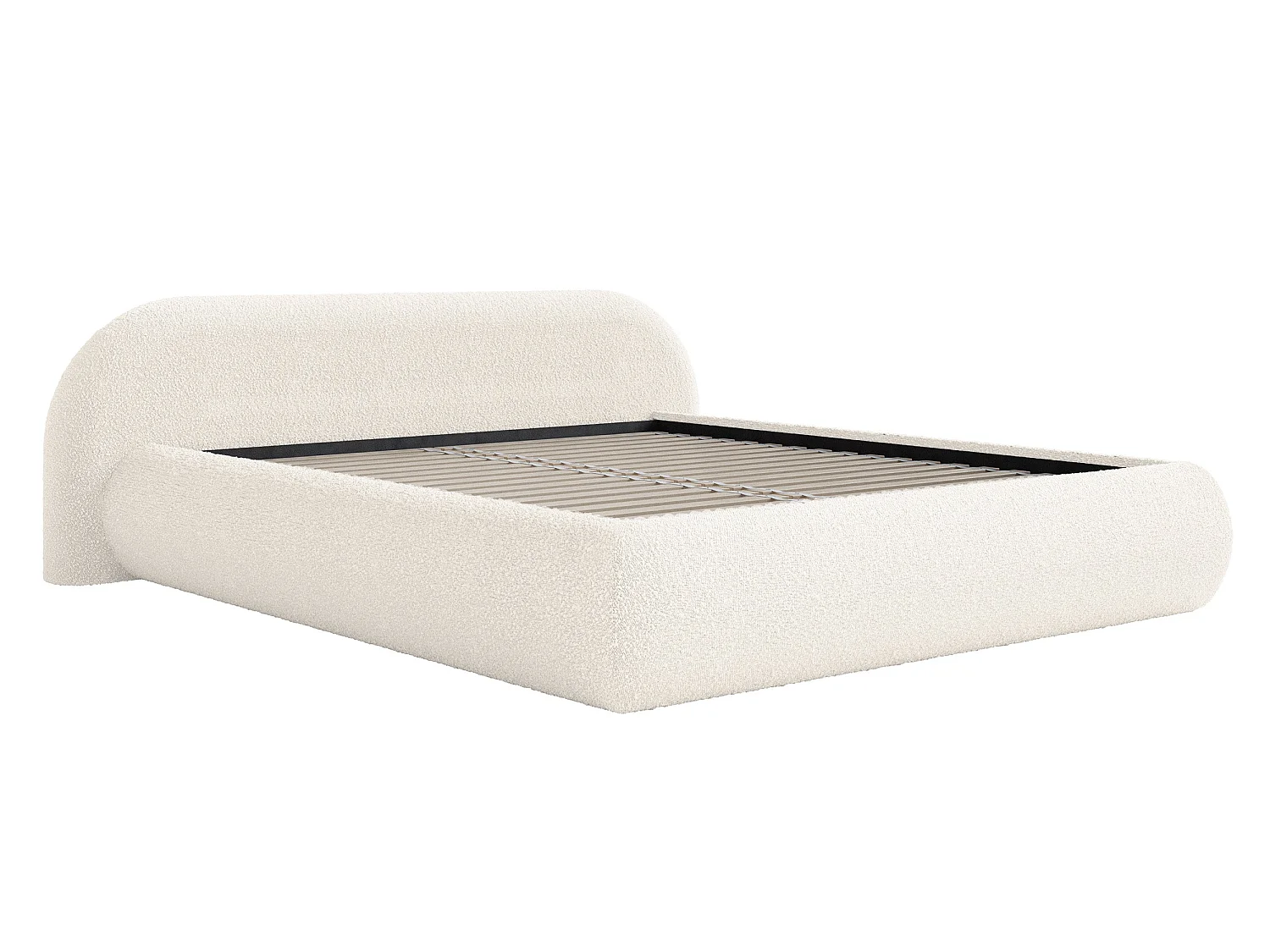 Lit rembourré 160x200 – en bouclé – crème – SHELS LOW