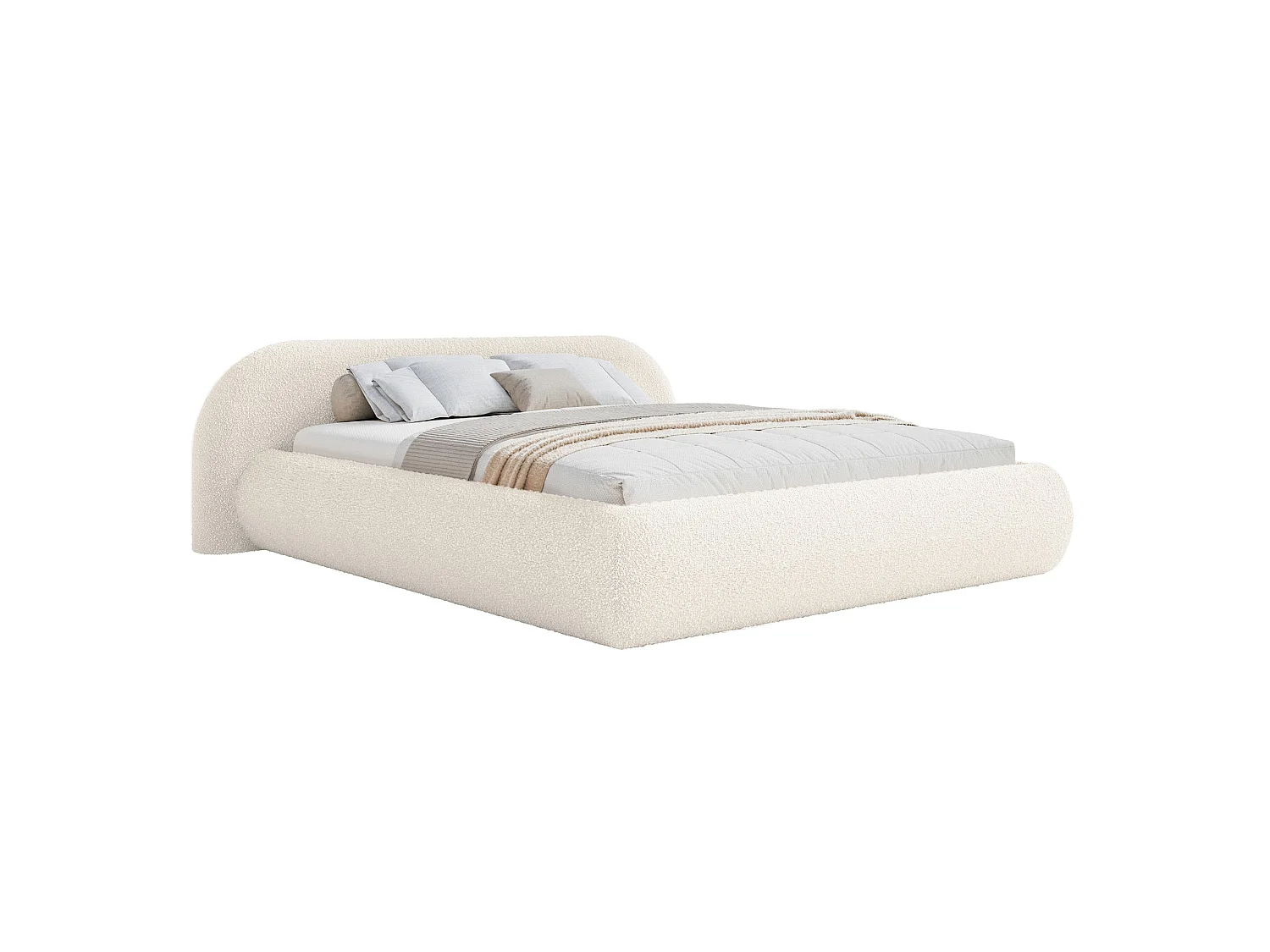 Lit rembourré 160x200 – en bouclé – crème – SHELS LOW