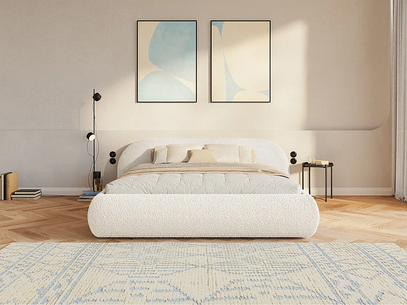 Gestoffeerd bed 160x200 – bouclé – Crème – SHELS LOW