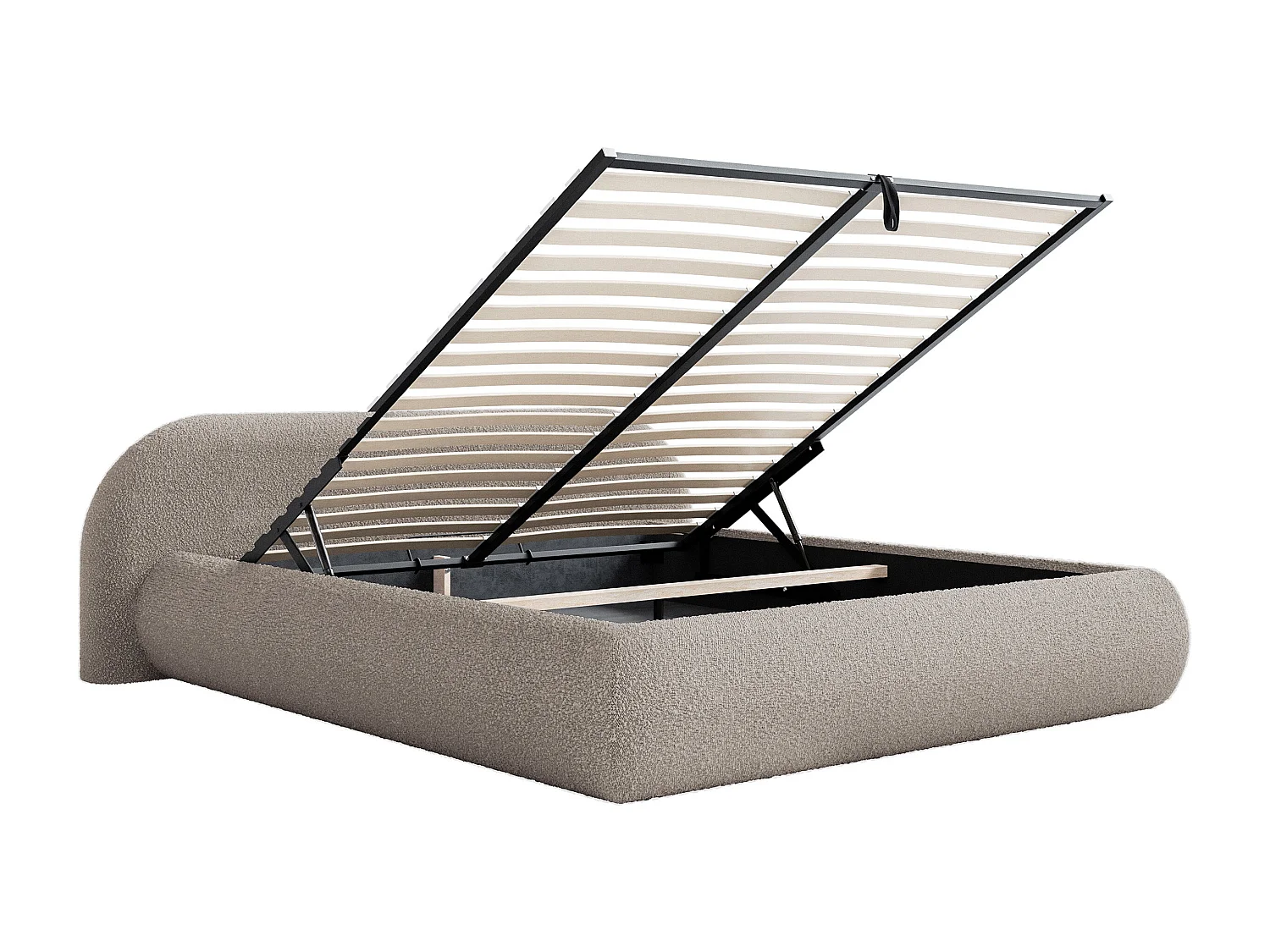 Polsterbett 160x200 mit Bettkasten – Bouclé – Graubeige – SHELS LOW