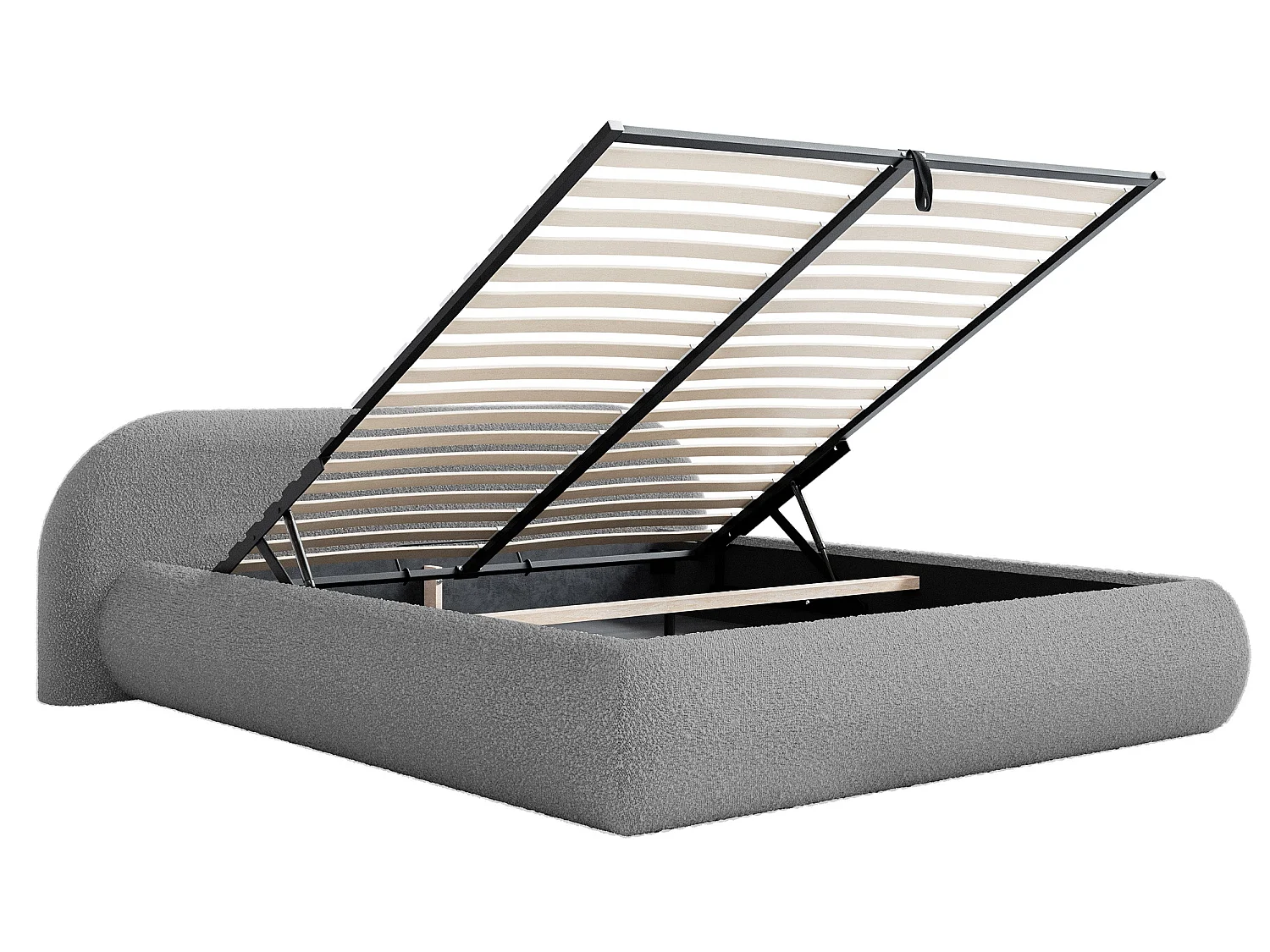 Lit rembourré 140x200 – avec coffre – en bouclé – gris – SHELS LOW