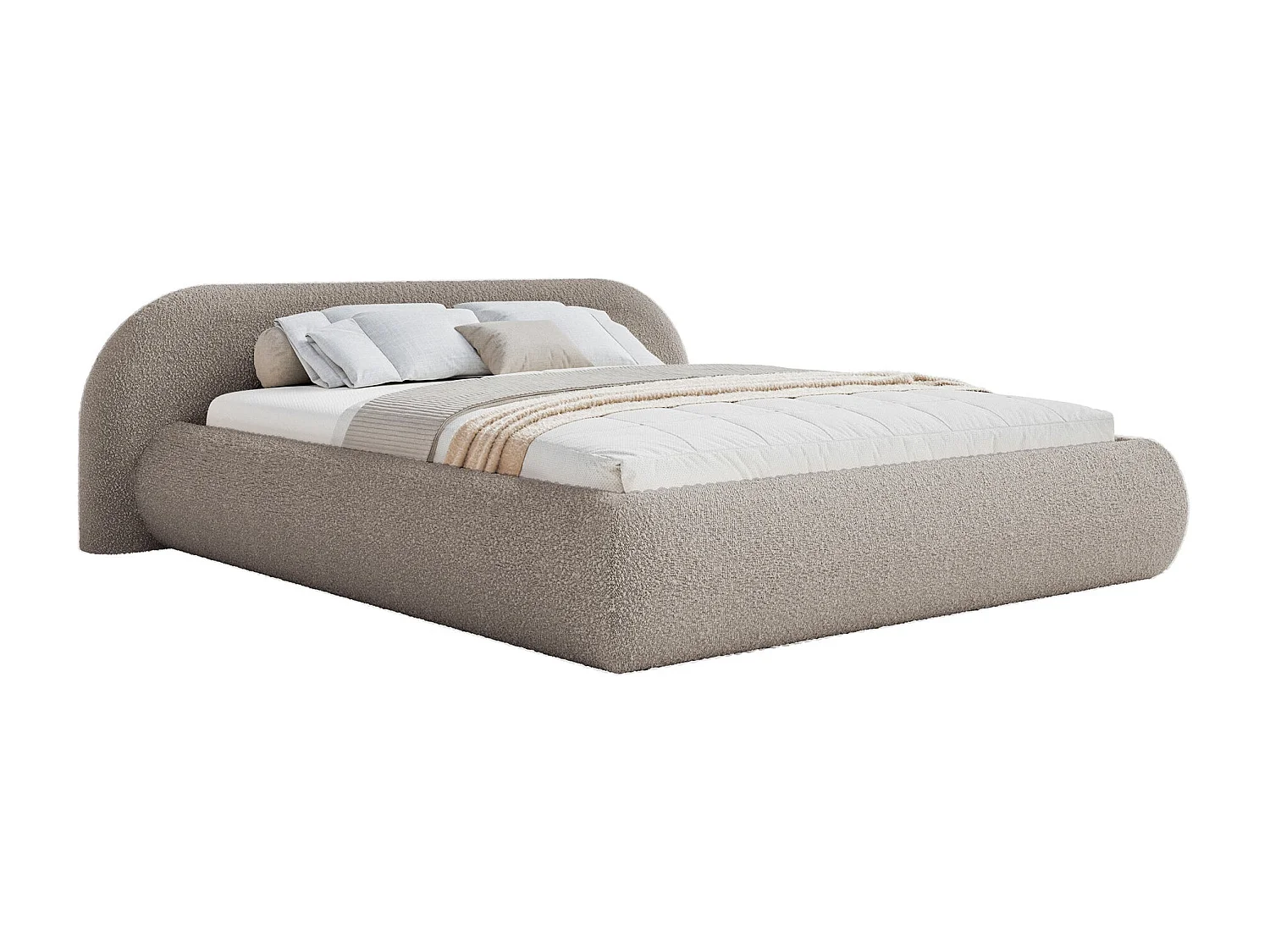 Polsterbett 180x200 mit Bettkasten – Bouclé – Graubeige – SHELS LOW