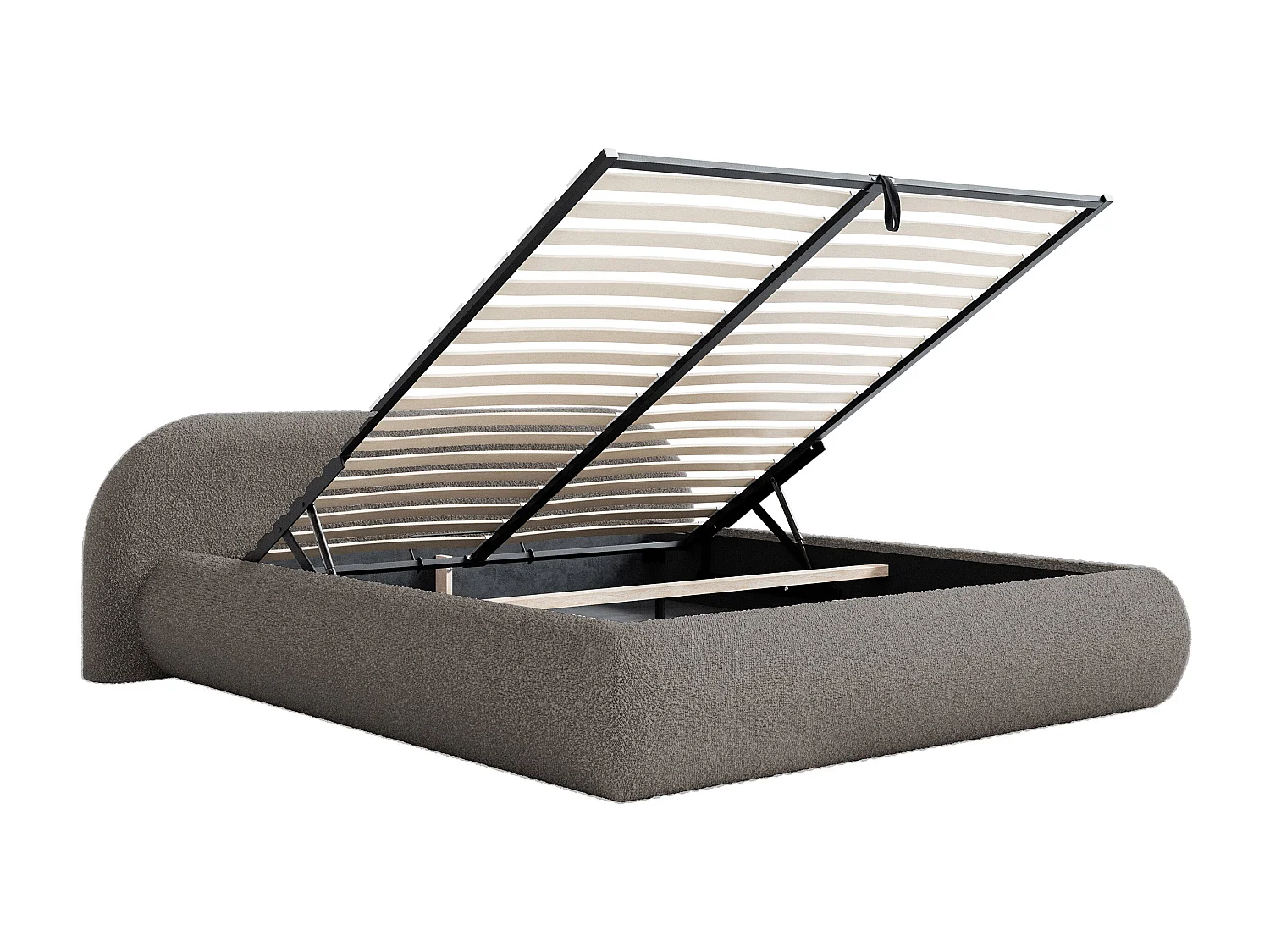 Polsterbett 140x200 mit Bettkasten – Bouclé – Braun – SHELS LOW