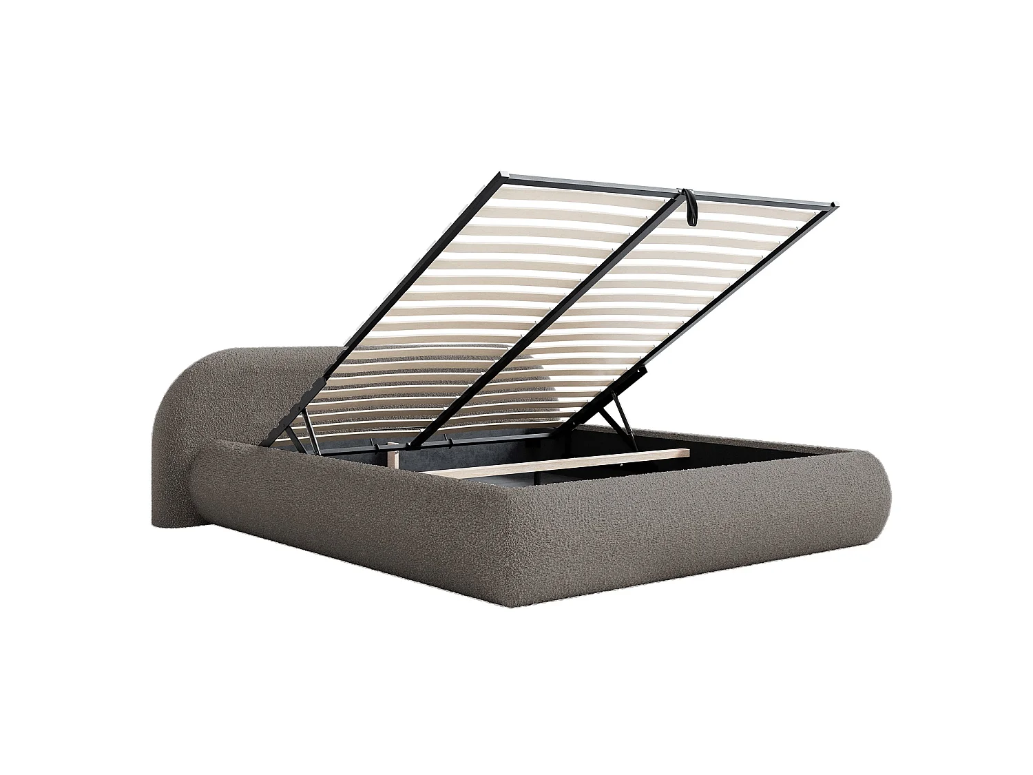 Lit rembourré 140x200 – avec coffre – en bouclé – marron – SHELS LOW