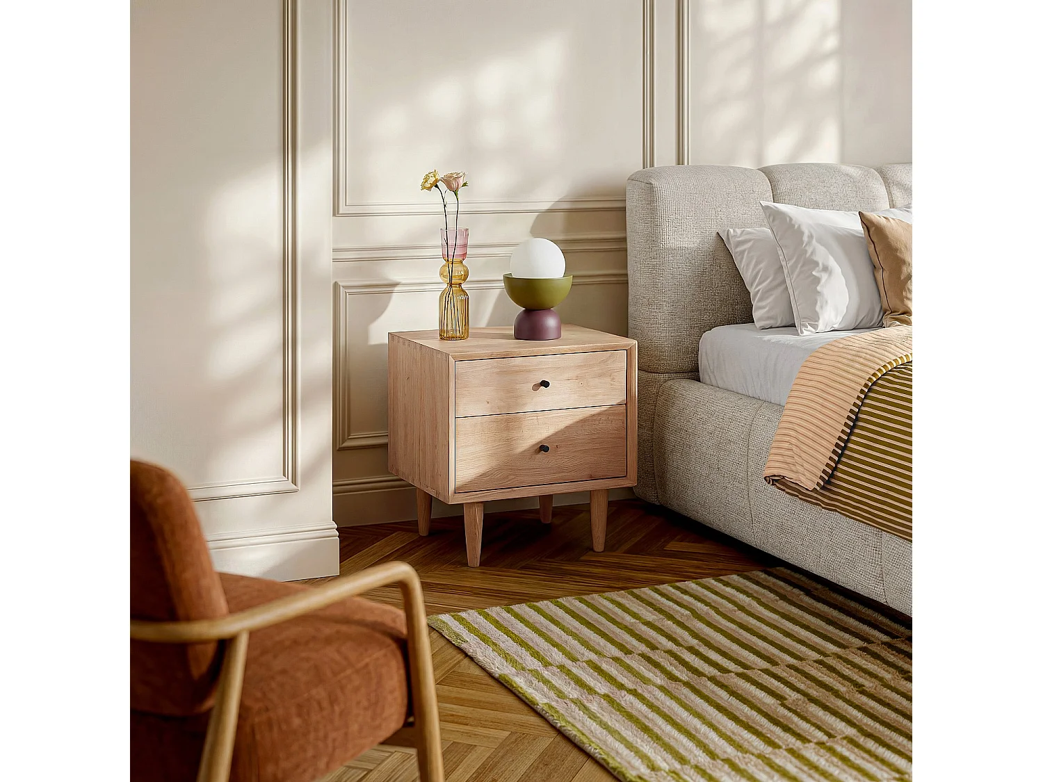 Table de chevet 2 tiroirs en chêne massif - Naturel