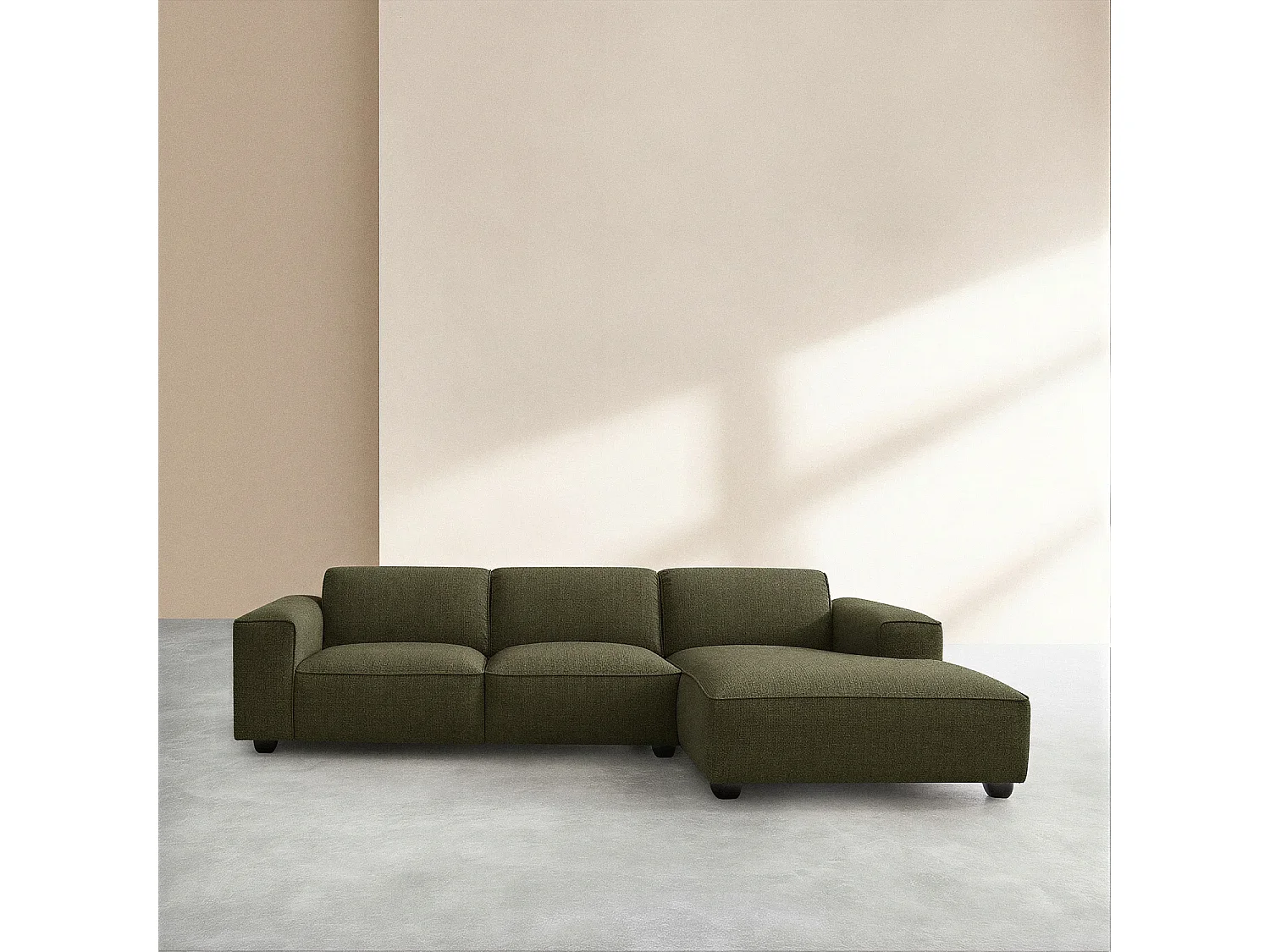 Canapé d'angle droit en tissu bouclette courte Mira - Vert sapin