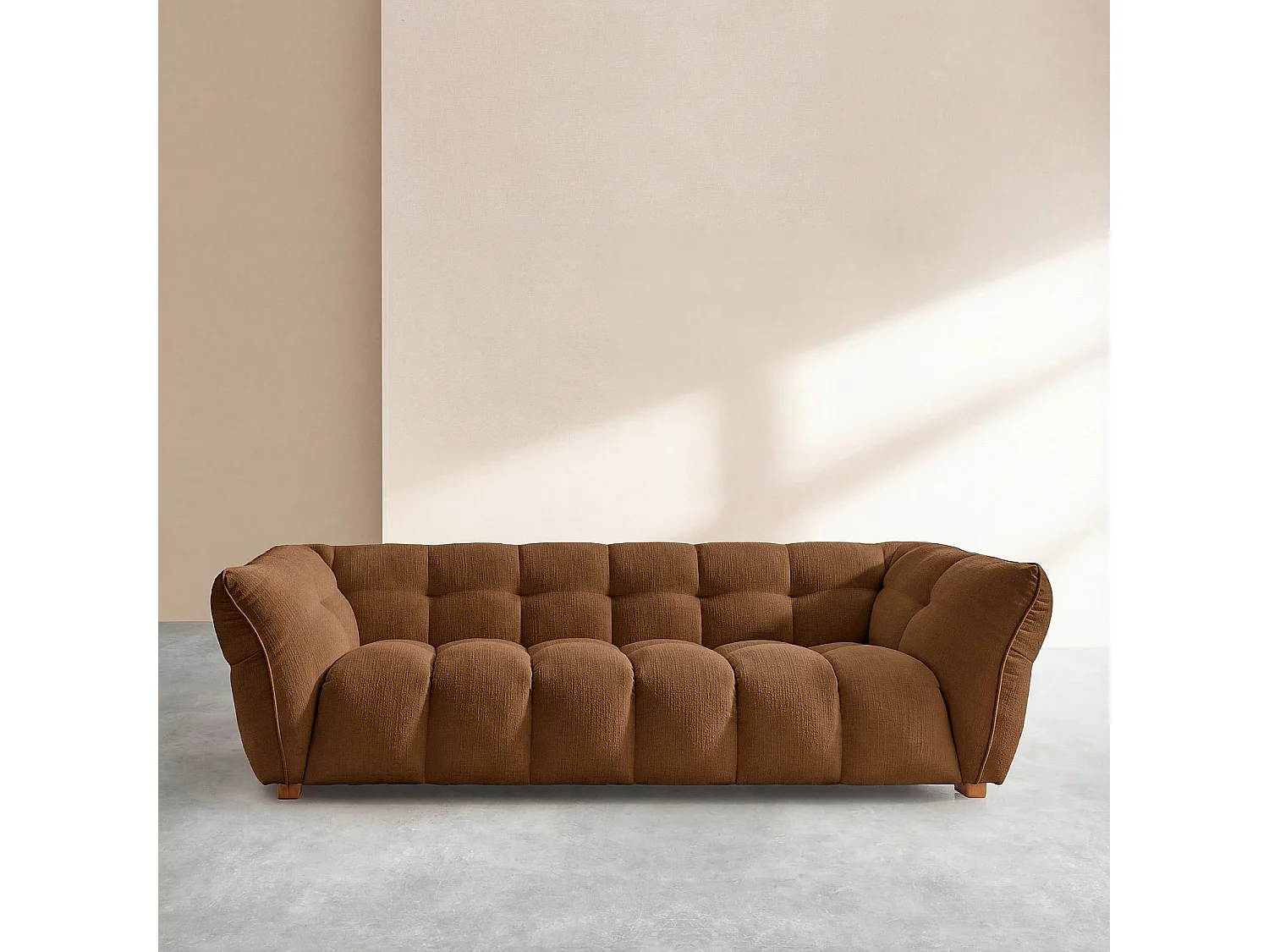 Habitat - Canapé 4 places en tissu bouclette courte Mira - Marron noisette - Dalvi