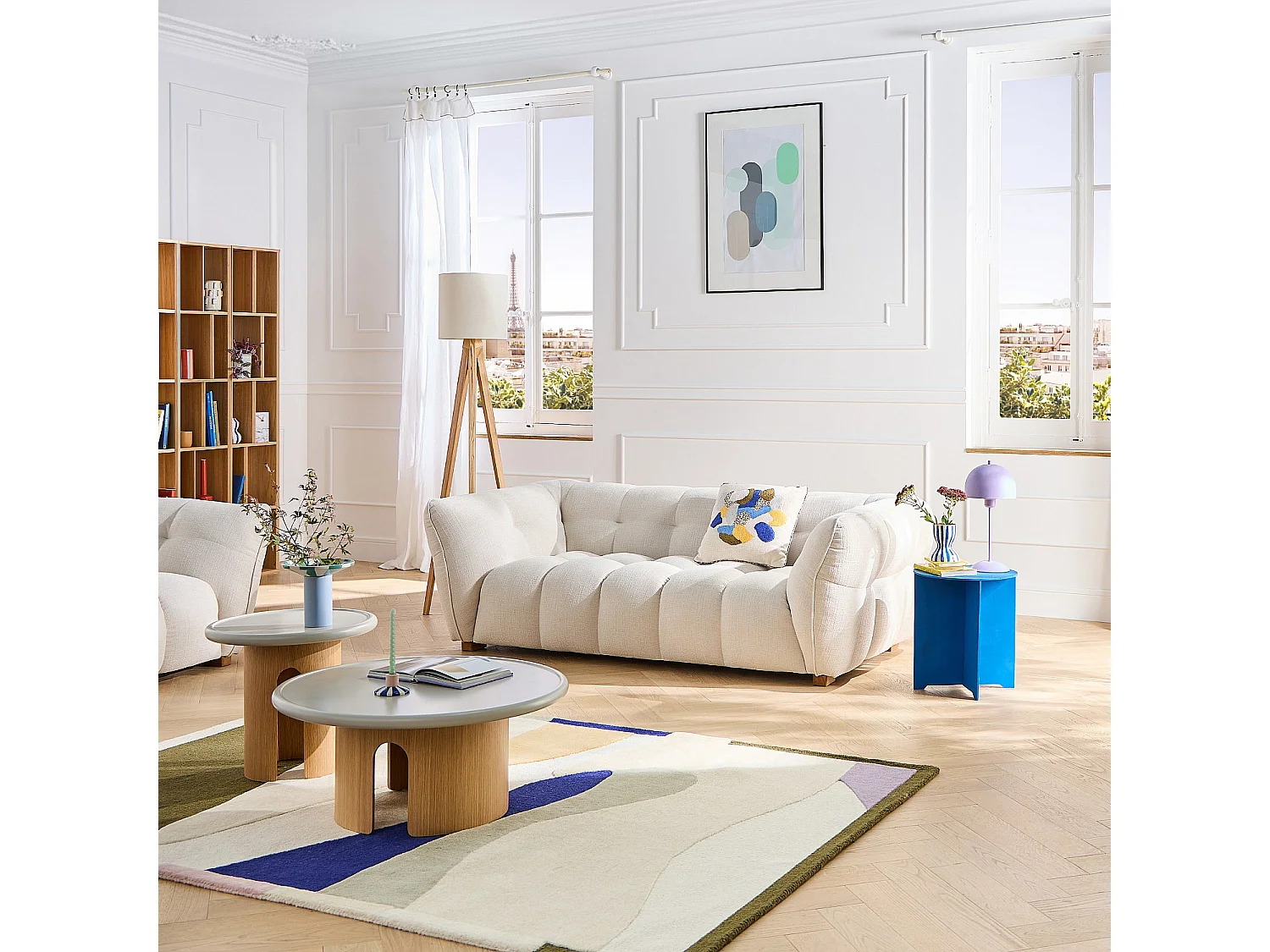 Habitat - Canapé 3 places en tissu bouclette courte Mira - Gris perle - Dalvi