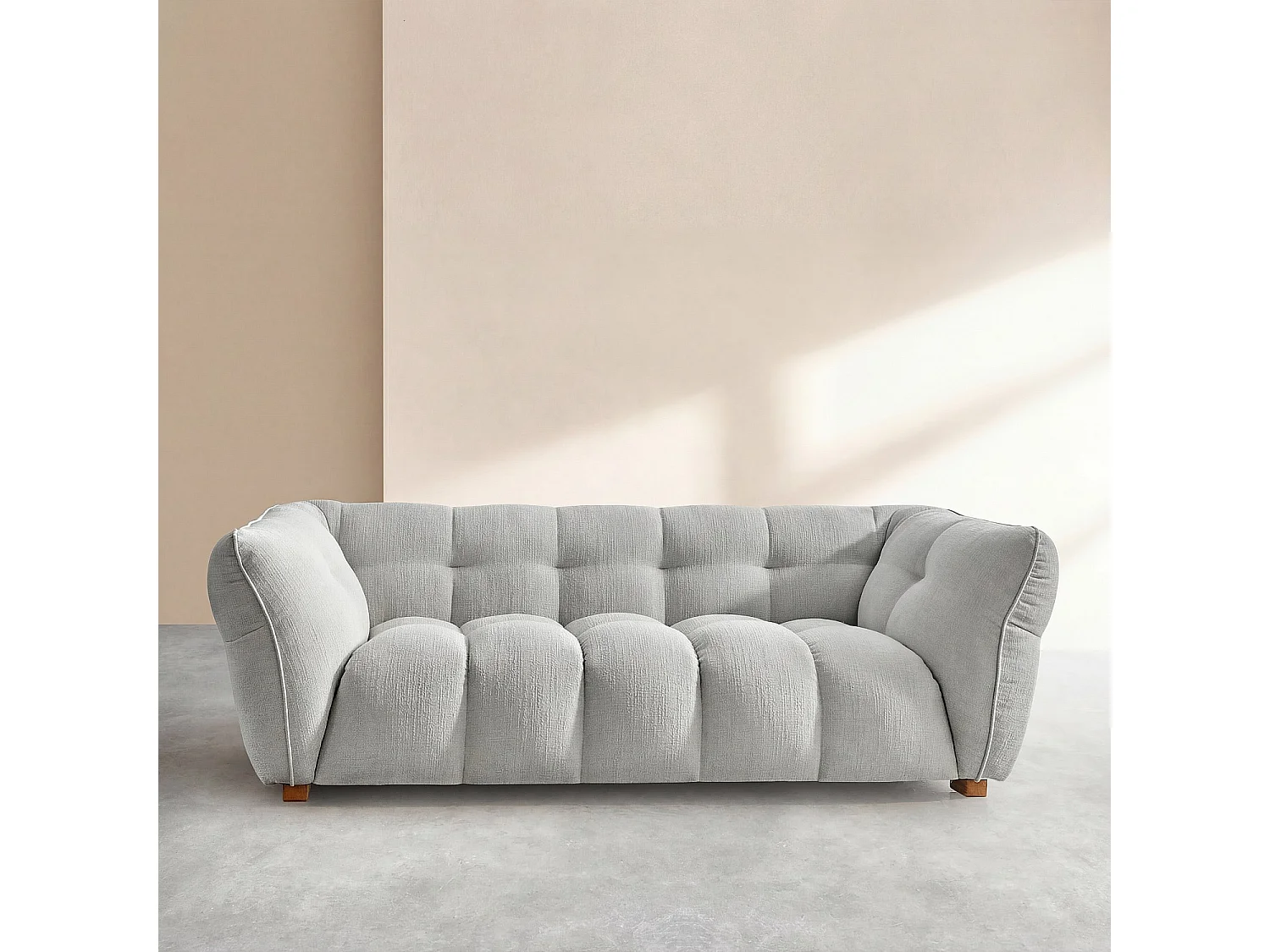 Canapé 3 places en tissu bouclette courte Mira - Gris perle