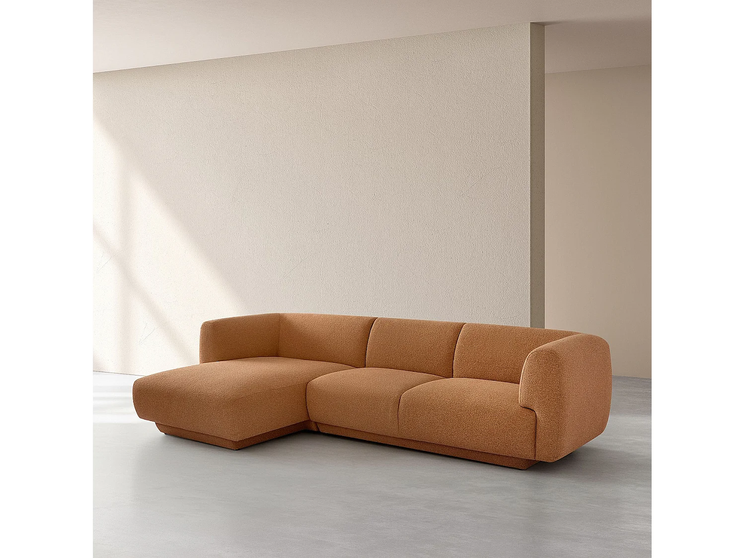 Grand canapé d'angle gauche en tissu texturé - Terracotta - Design by Federica Francini