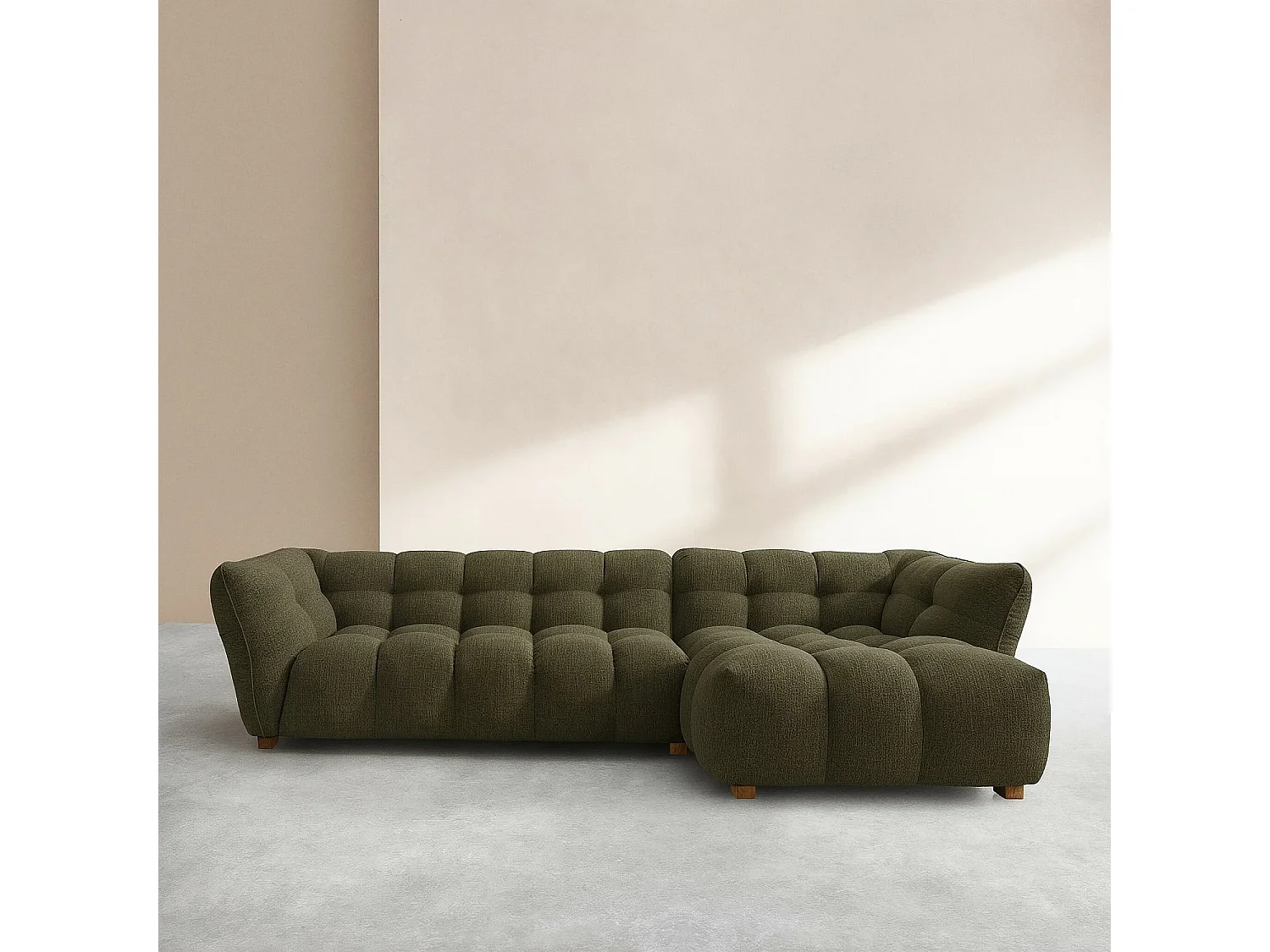 Canapé d'angle droit en tissu bouclette courte Mira - Vert sapin
