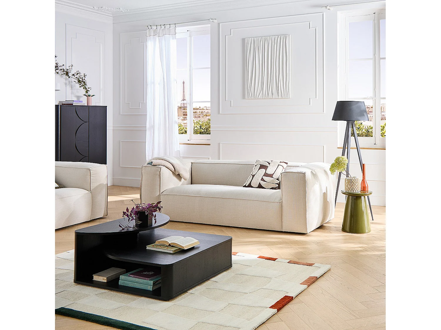 Habitat - Canapé 3 places en tissu bouclette courte Mira - Gris perle - Edwin