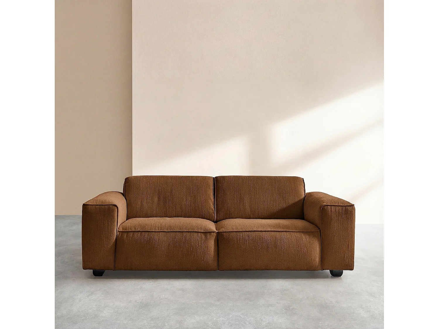 Habitat - Canapé 3 places en tissu bouclette courte Mira - Marron noisette - Posada II