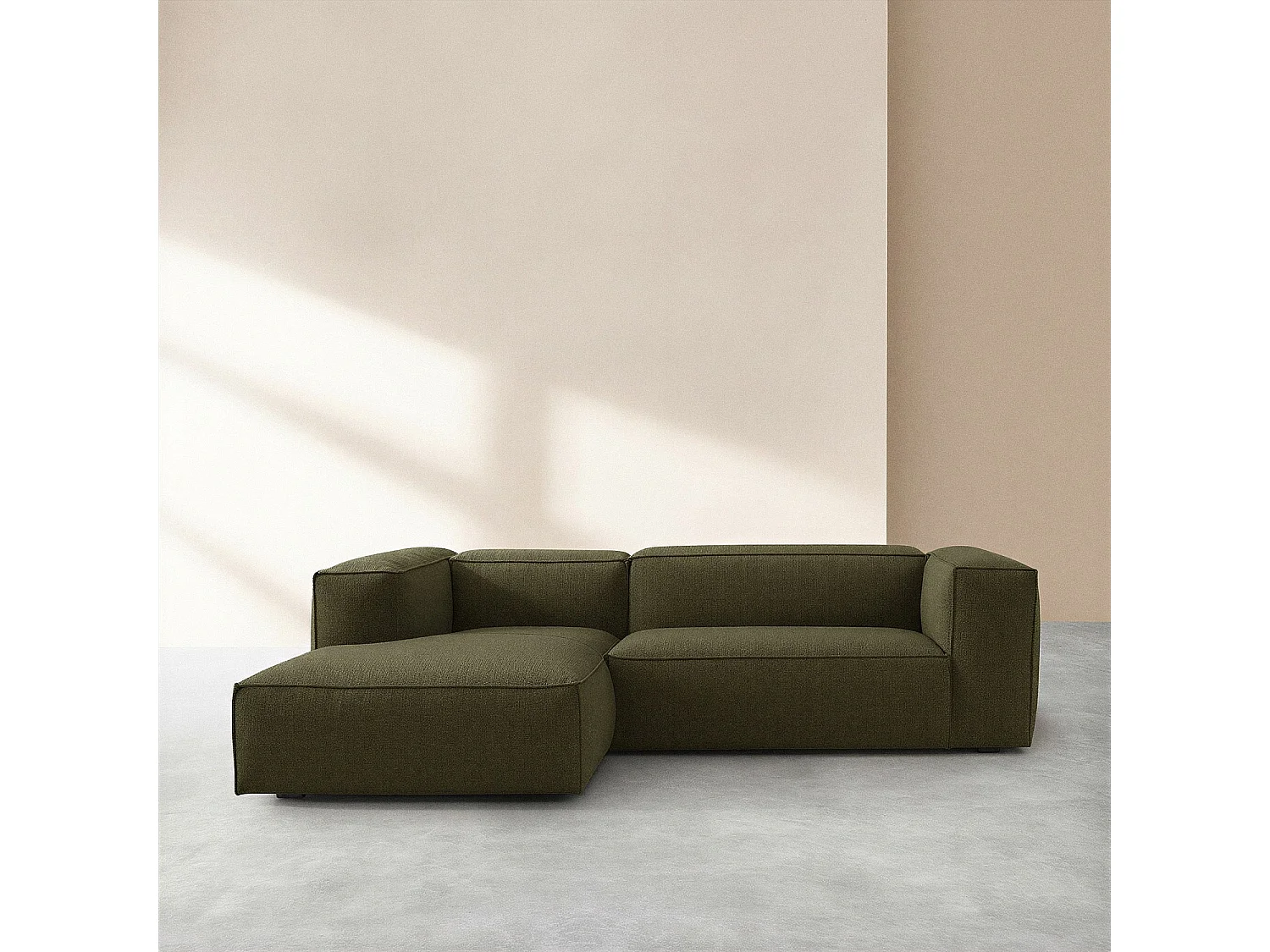 Canapé d'angle gauche en tissu bouclette courte Mira - Vert sapin