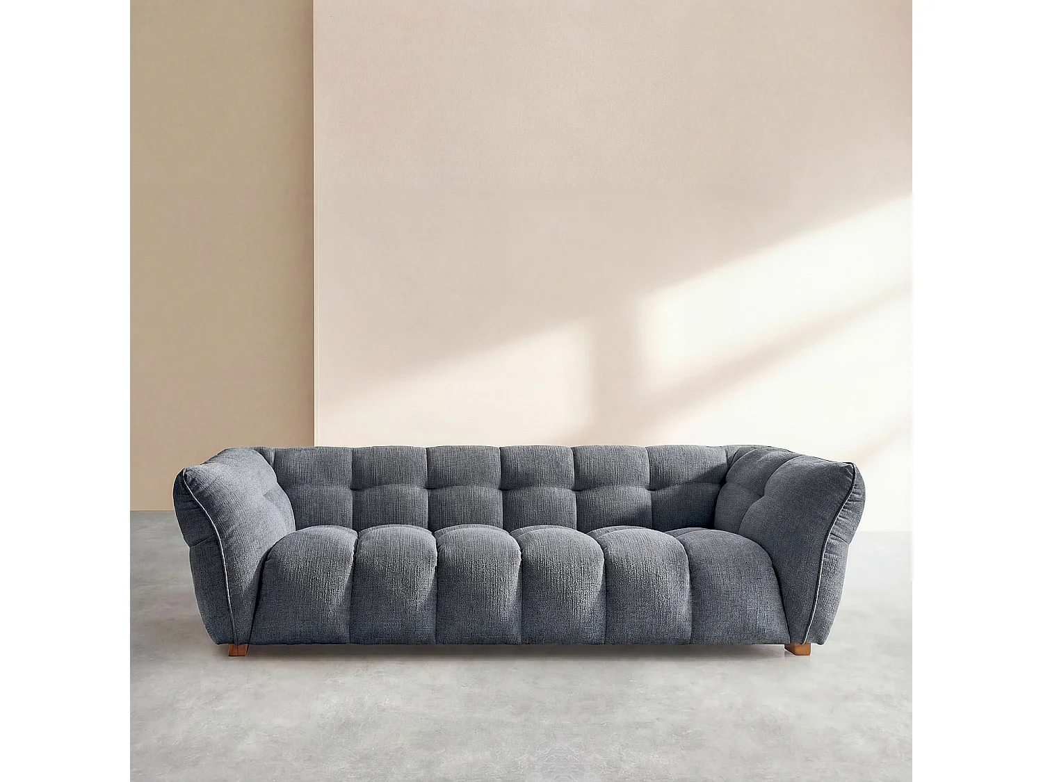 Habitat - Canapé 3 places en tissu bouclette courte Mira - Bleu denim - Dalvi