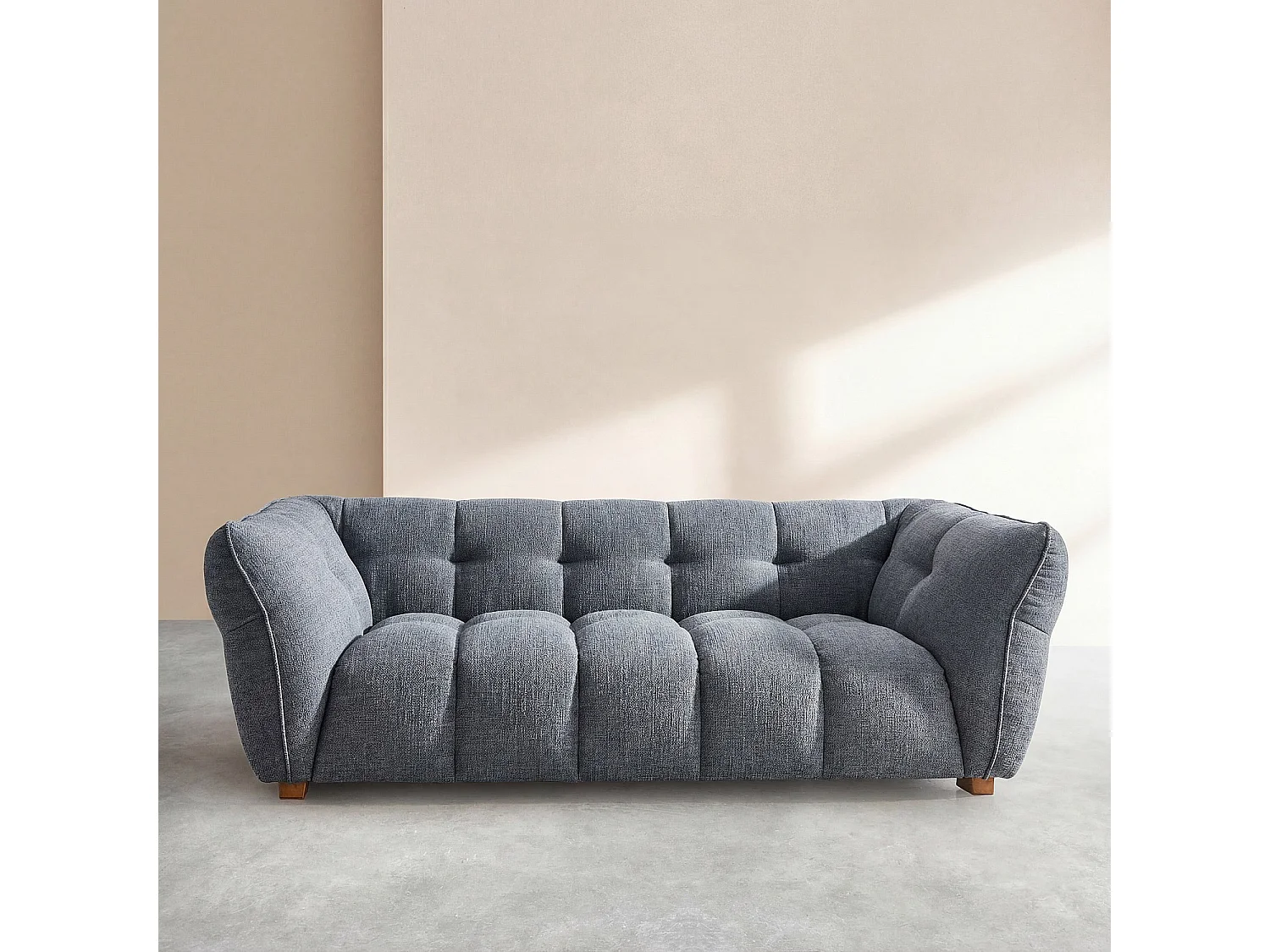 Canapé 3 places en tissu bouclette courte Mira - Bleu denim