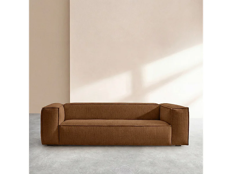 Habitat - Canapé 3 places en tissu bouclette courte Mira - Marron noisette - Edwin