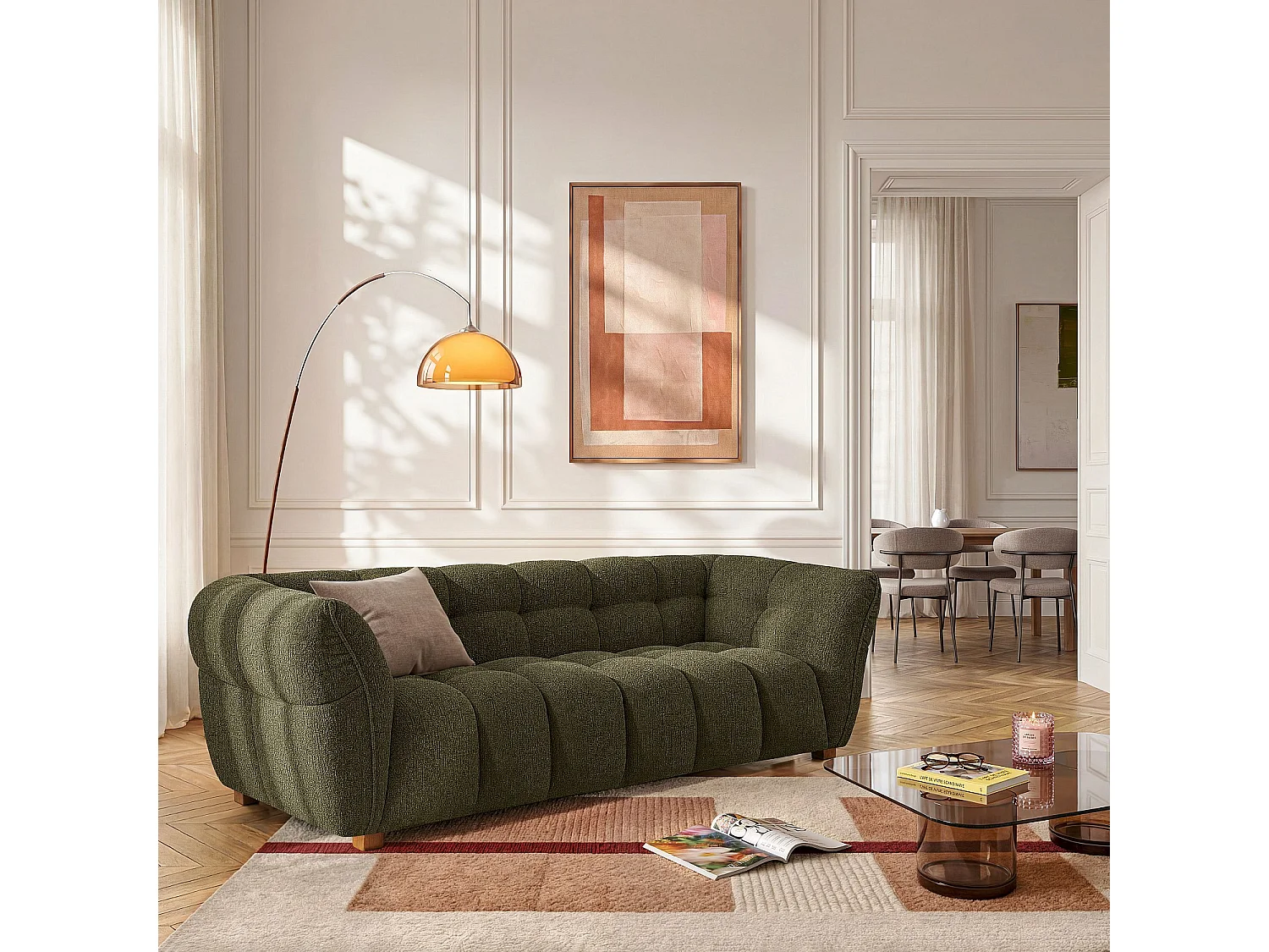 Habitat - Canapé 4 places en tissu bouclette courte Mira - Vert sapin - Dalvi