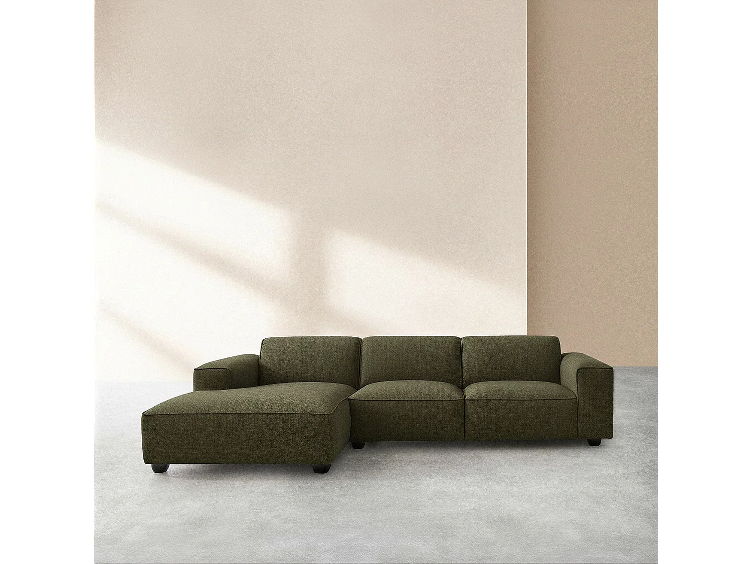 Habitat - Canapé d'angle gauche en tissu bouclette courte Mira - Vert sapin - Posada II